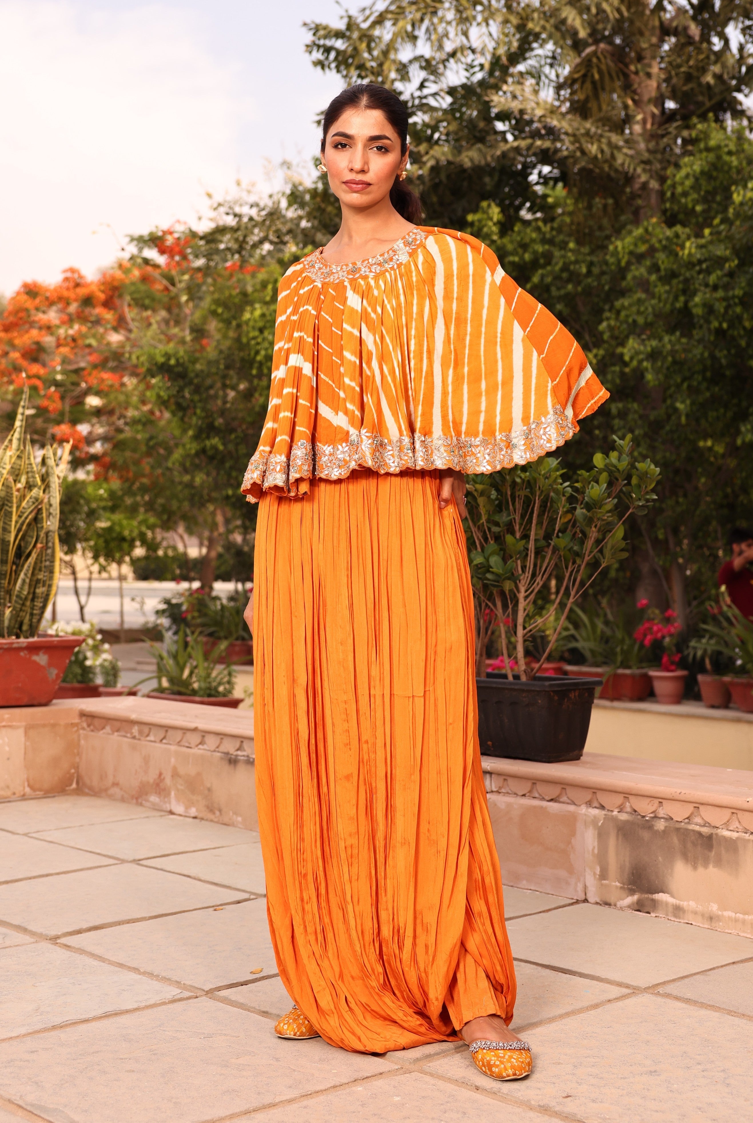 Leheriya Cotton Silk Jump Suit with Gota Patti and Thread Work.