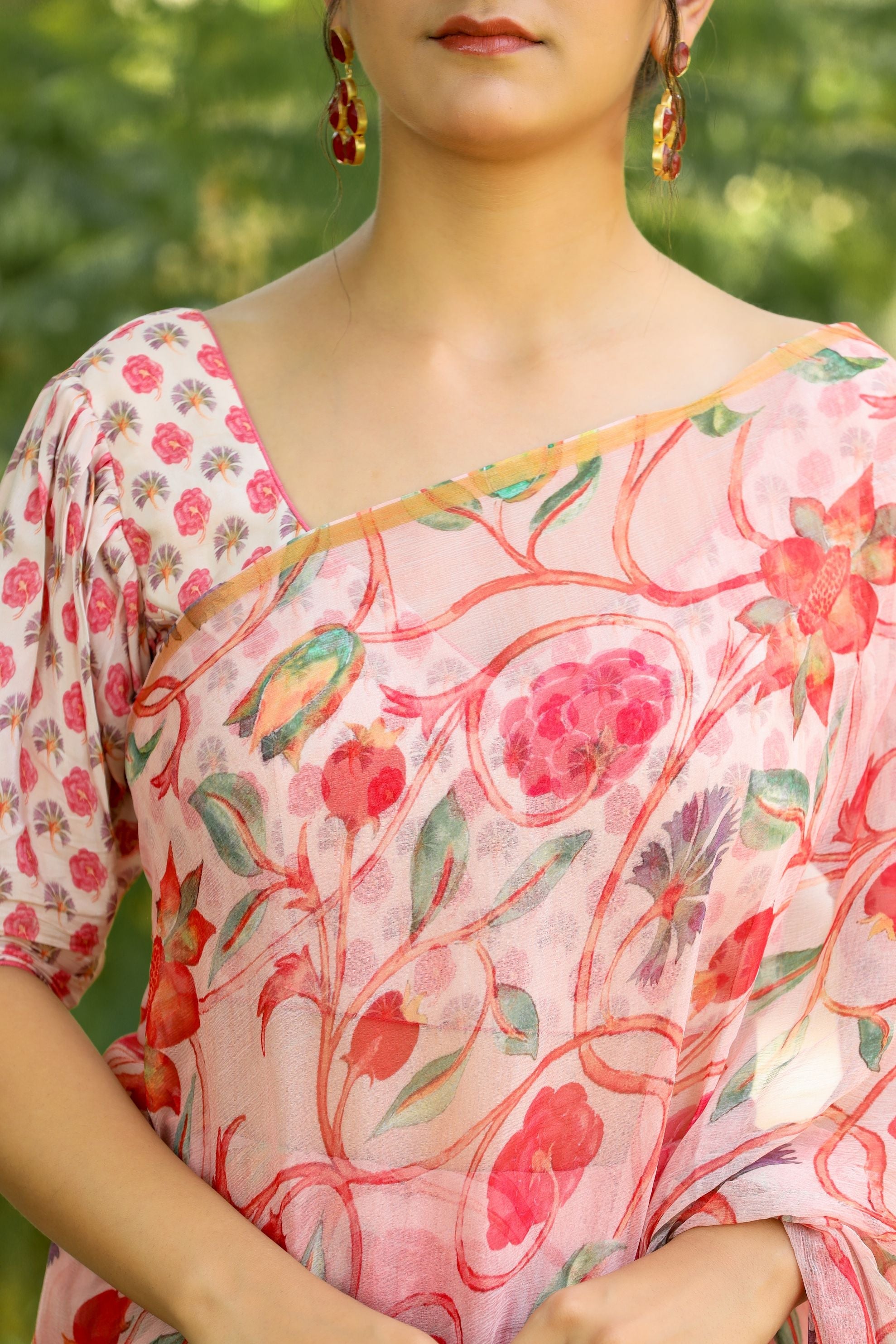 Digital Floral Printed Chiffon Saree