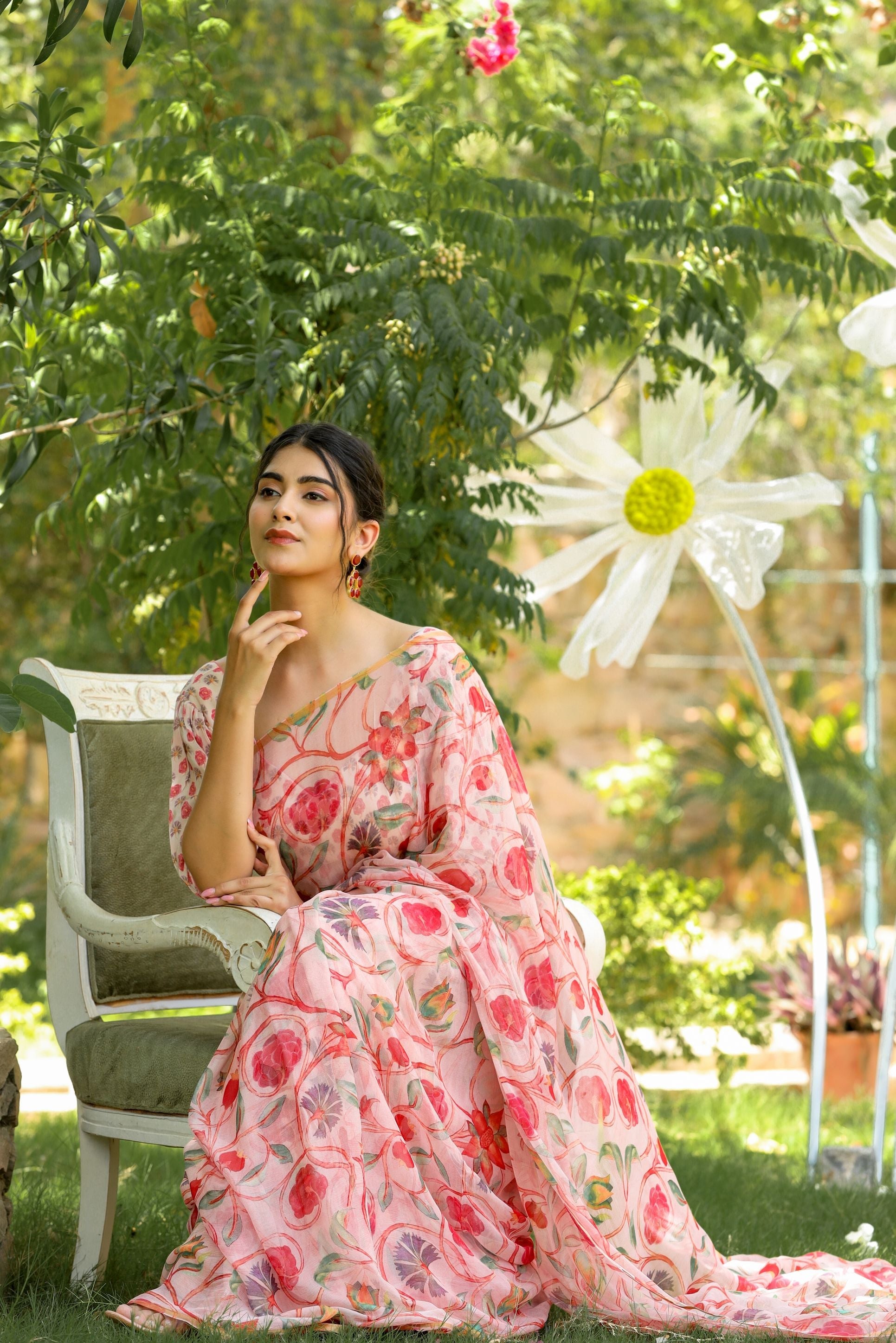 Digital Floral Printed Chiffon Saree