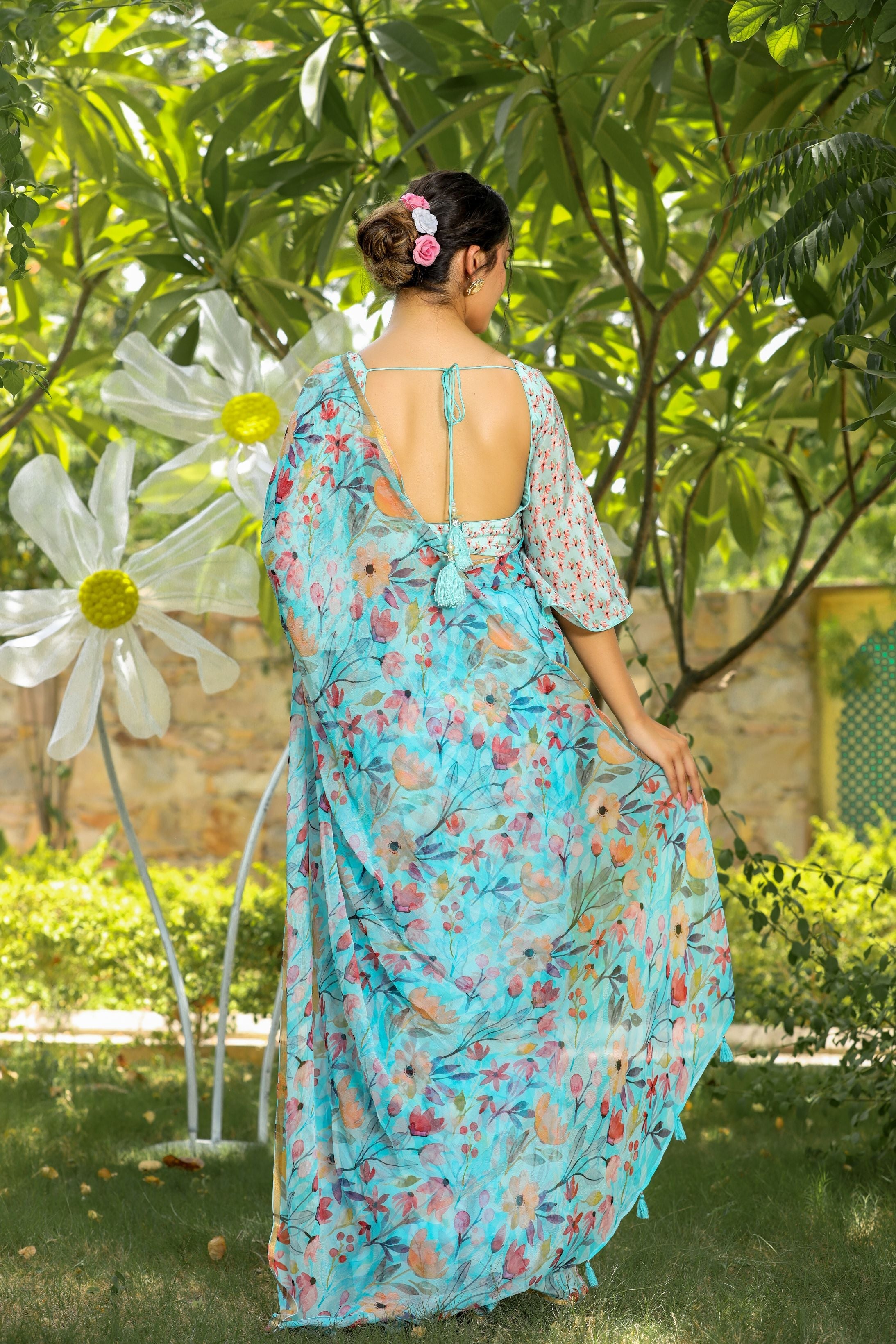 Digital Floral Printed Chiffon Saree