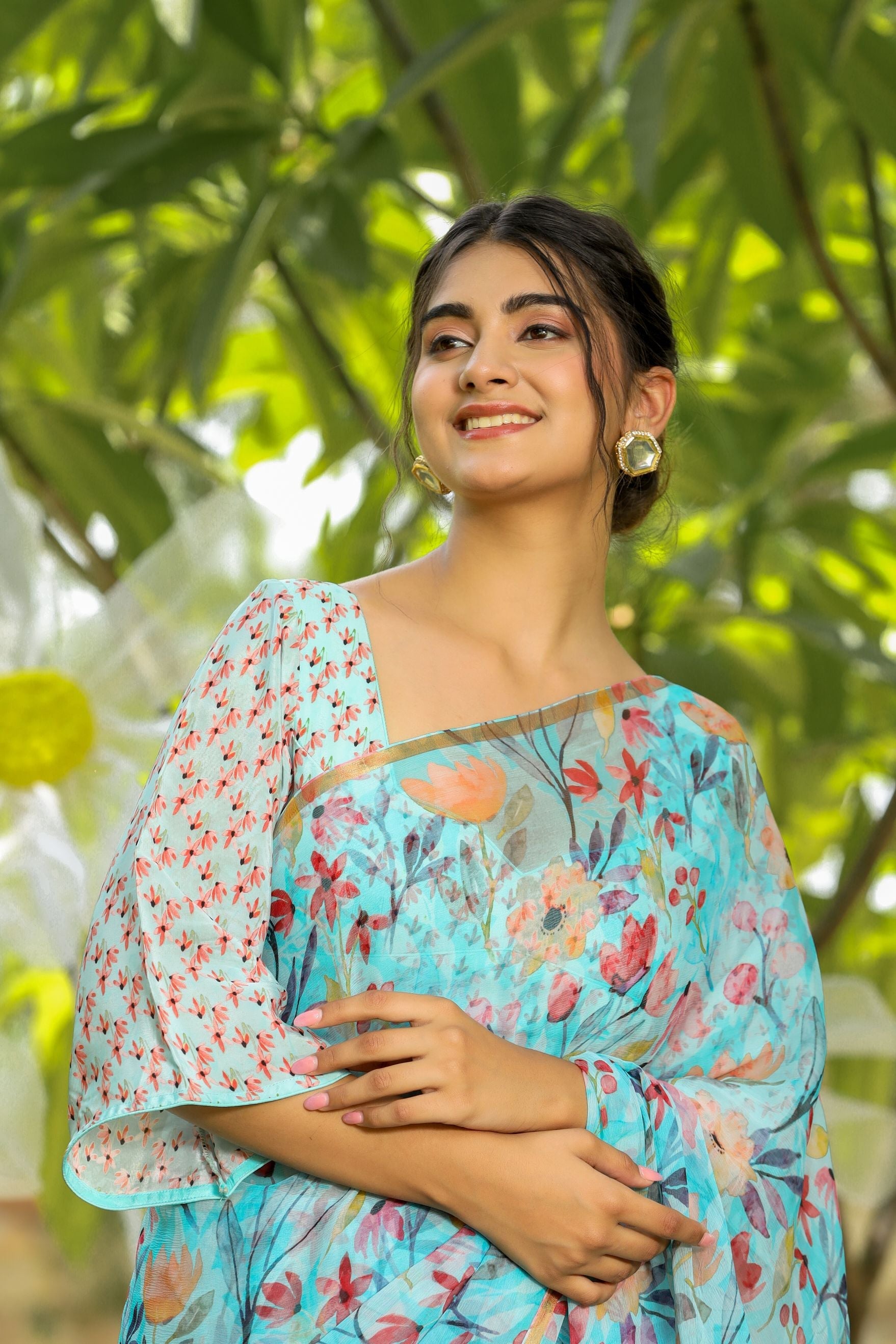 Digital Floral Printed Chiffon Saree