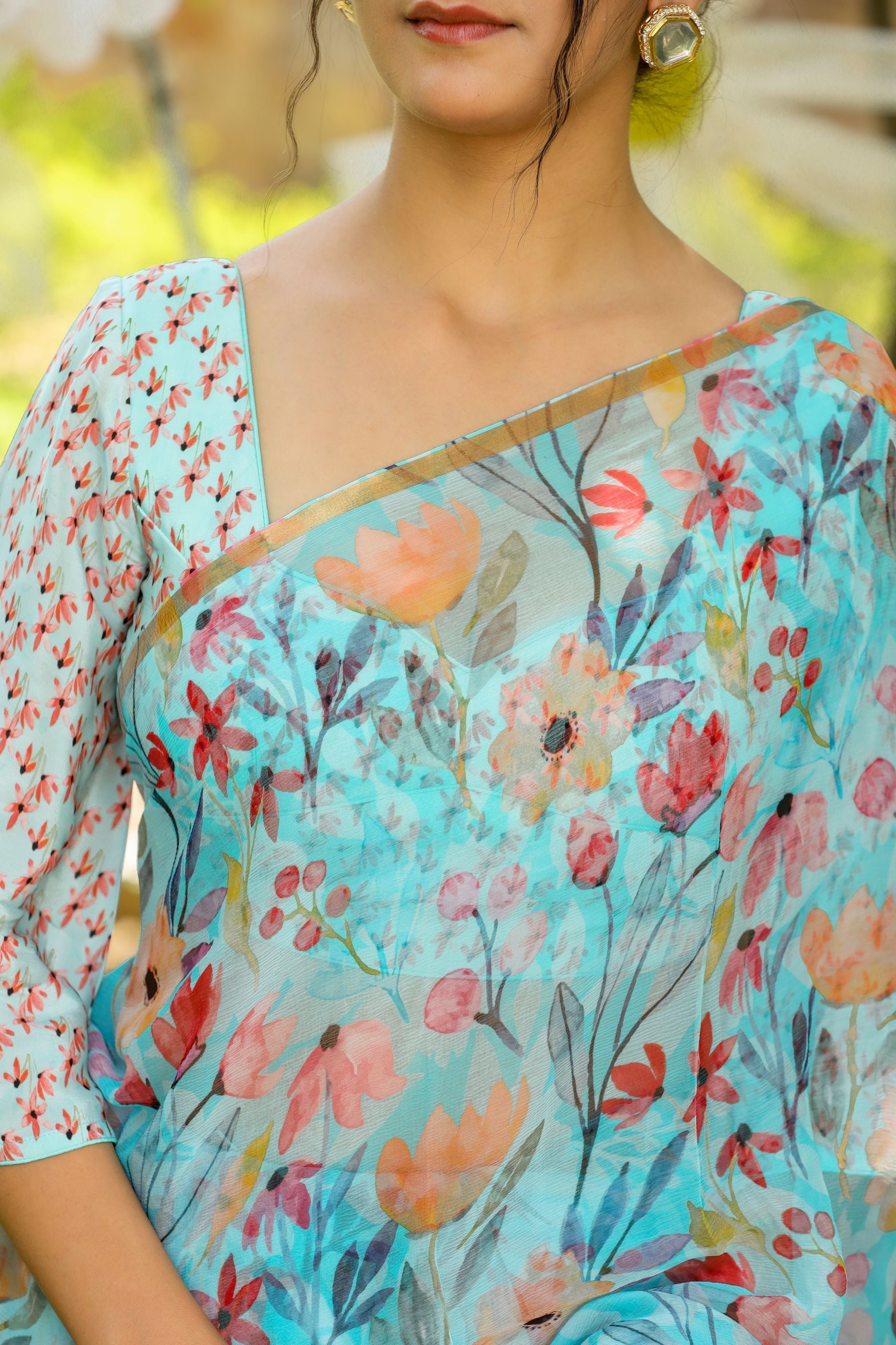 Digital Floral Printed Chiffon Saree