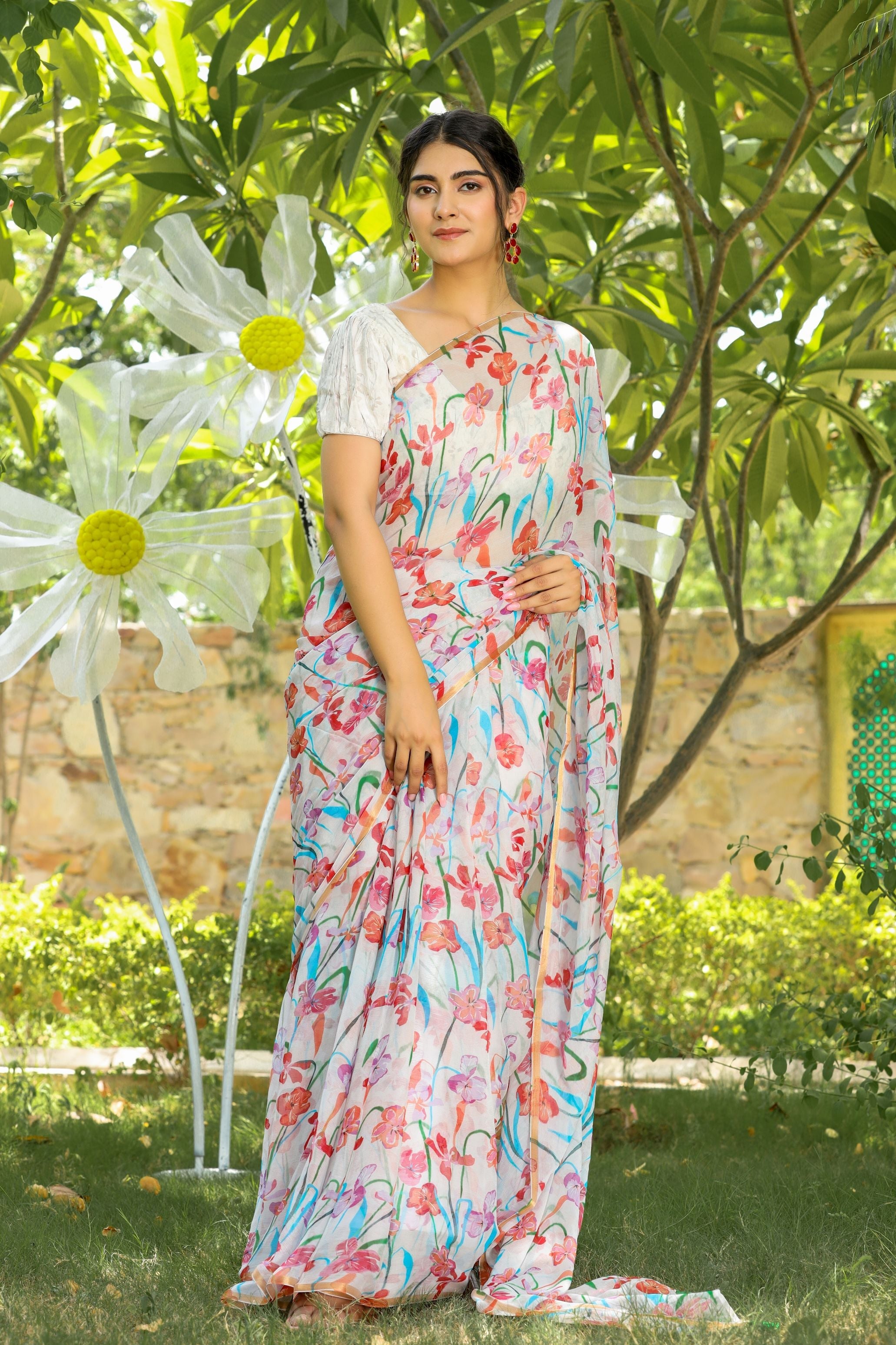 Digital Floral Printed Chiffon Saree