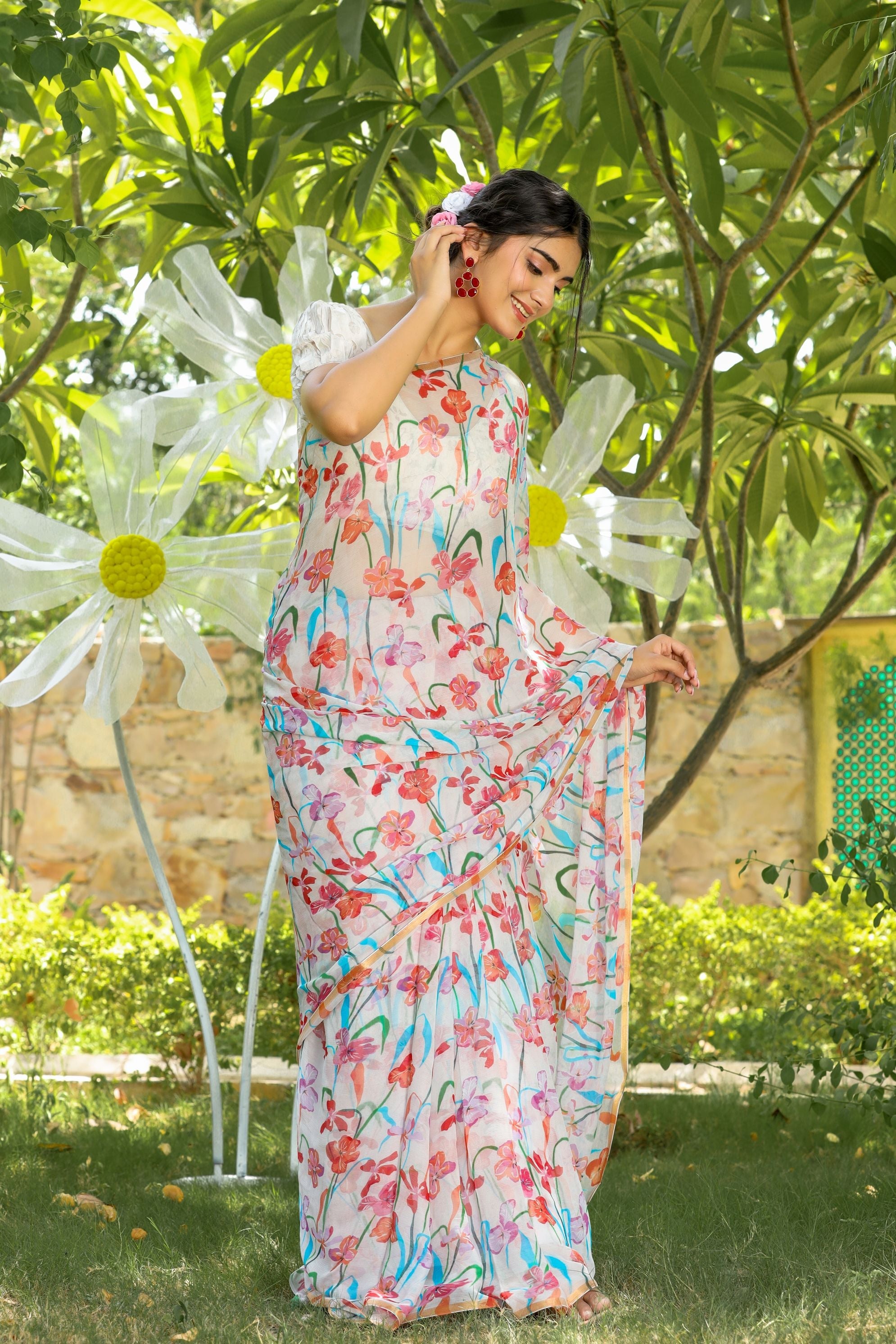 Digital Floral Printed Chiffon Saree