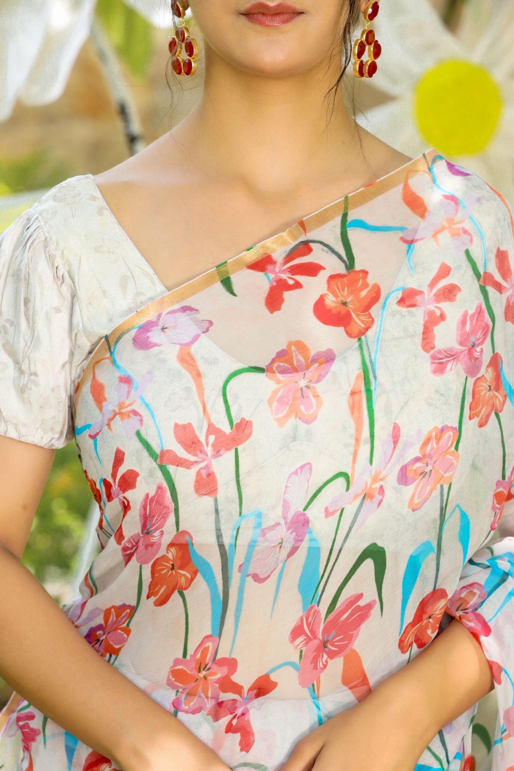 Digital Floral Printed Chiffon Saree