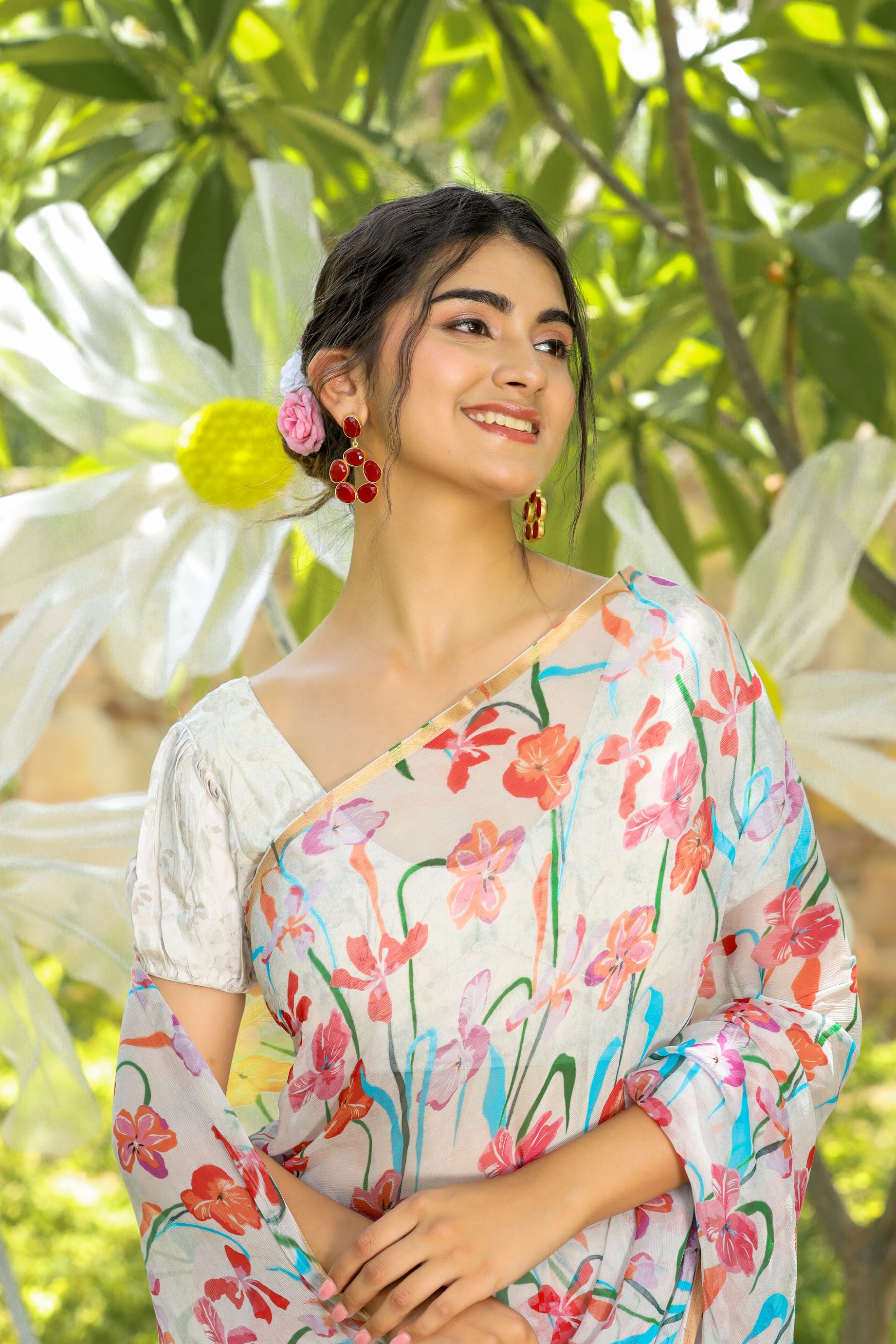 Digital Floral Printed Chiffon Saree