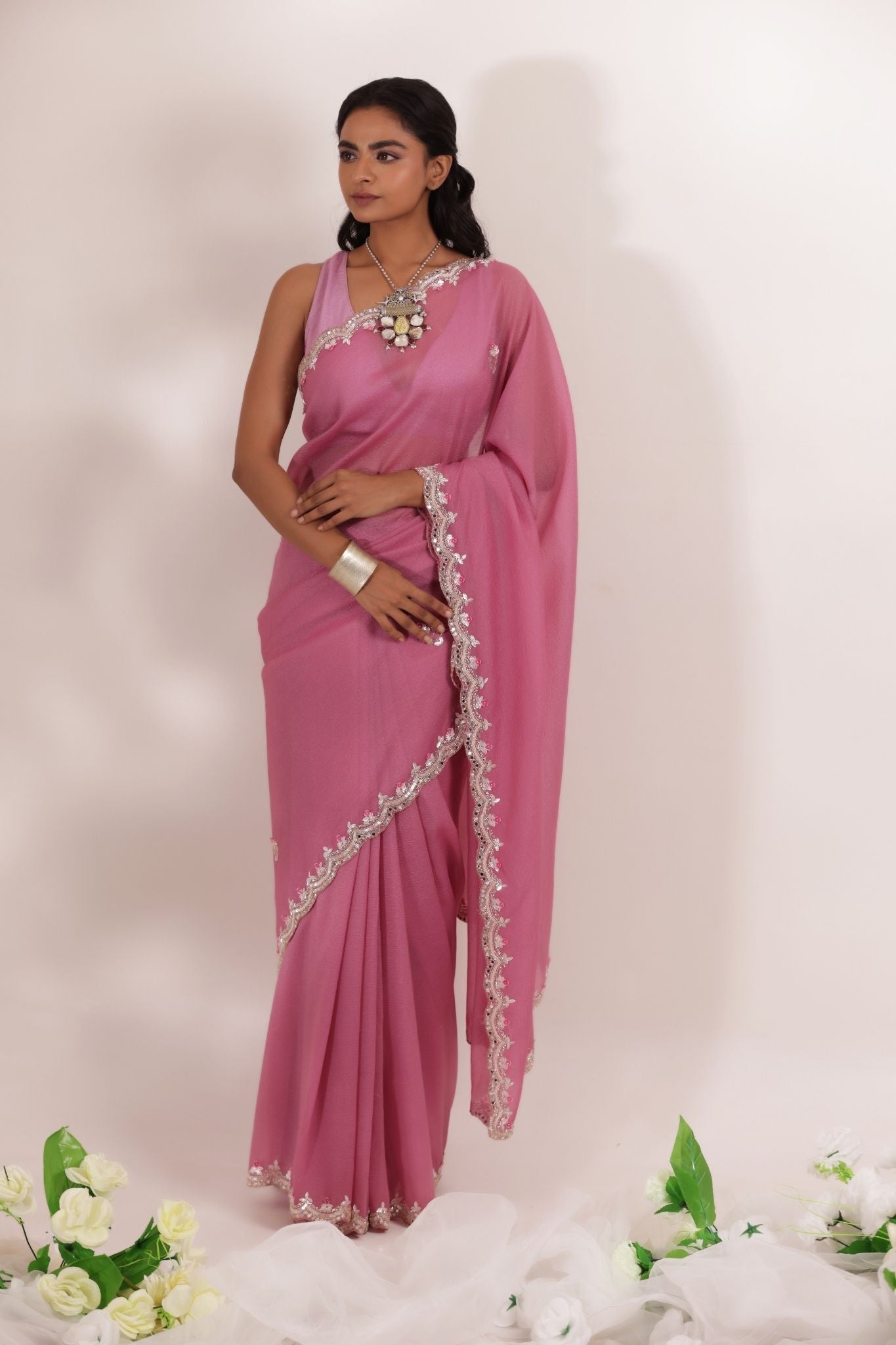 Crushed Tissue Saree with Embellished work