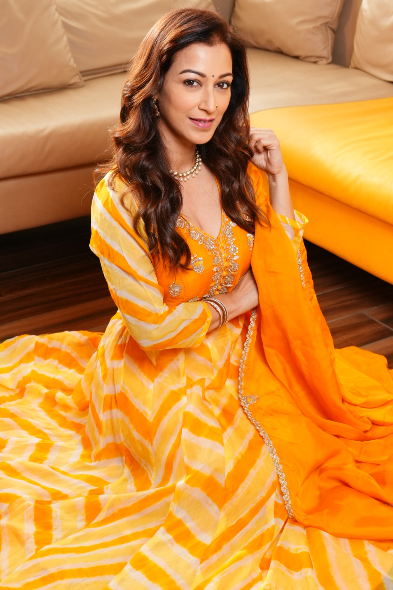 Leheriya Anarkali Organza Suit with Zardozi and Embroidered work