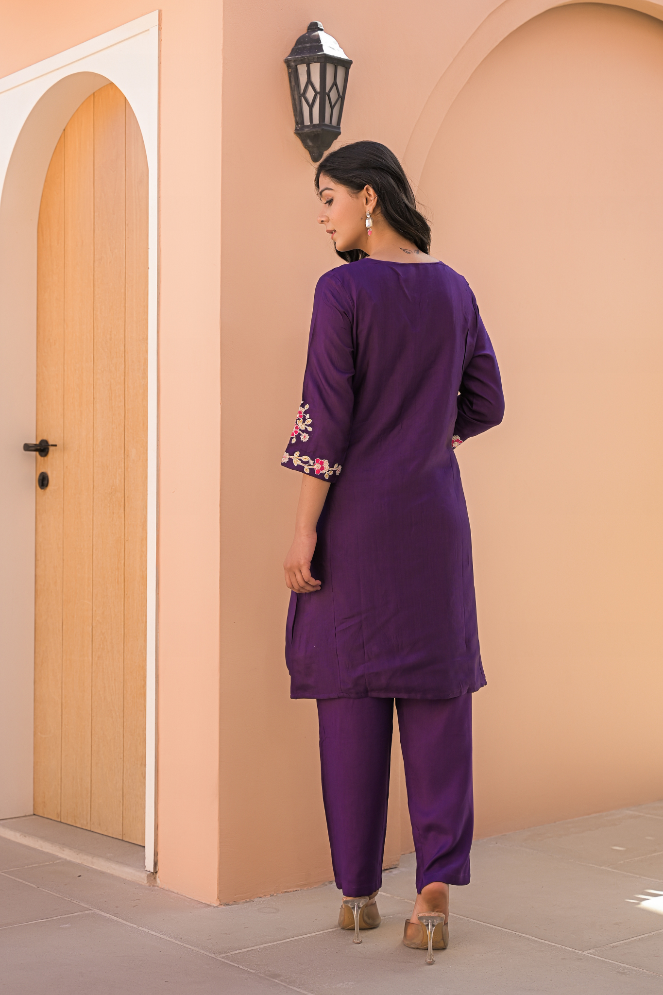 Silk Blend Kurta Stitched Set (3Pc) with Thread Work