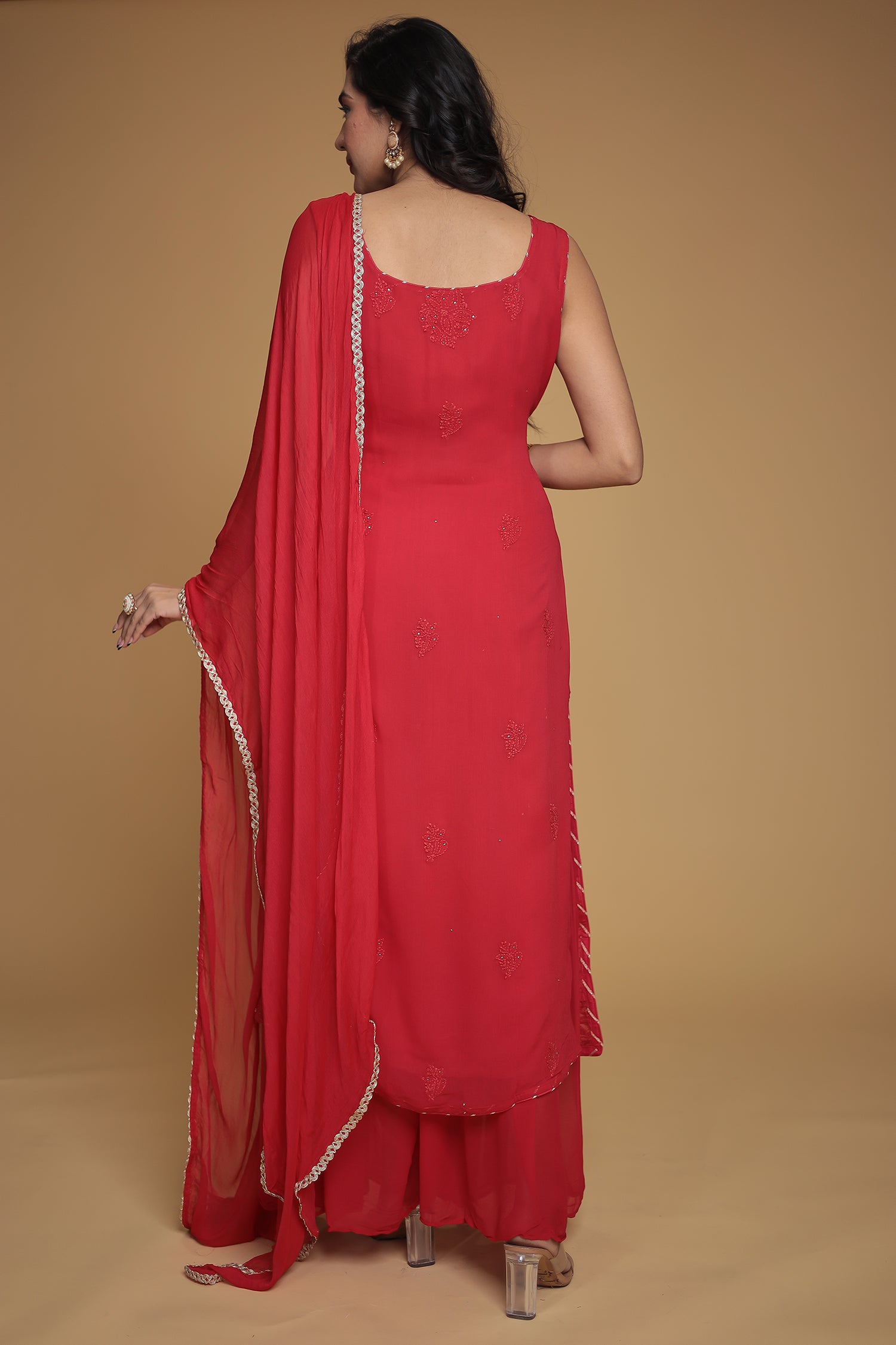 Georgette Straight Cut Suit with Embroidered work