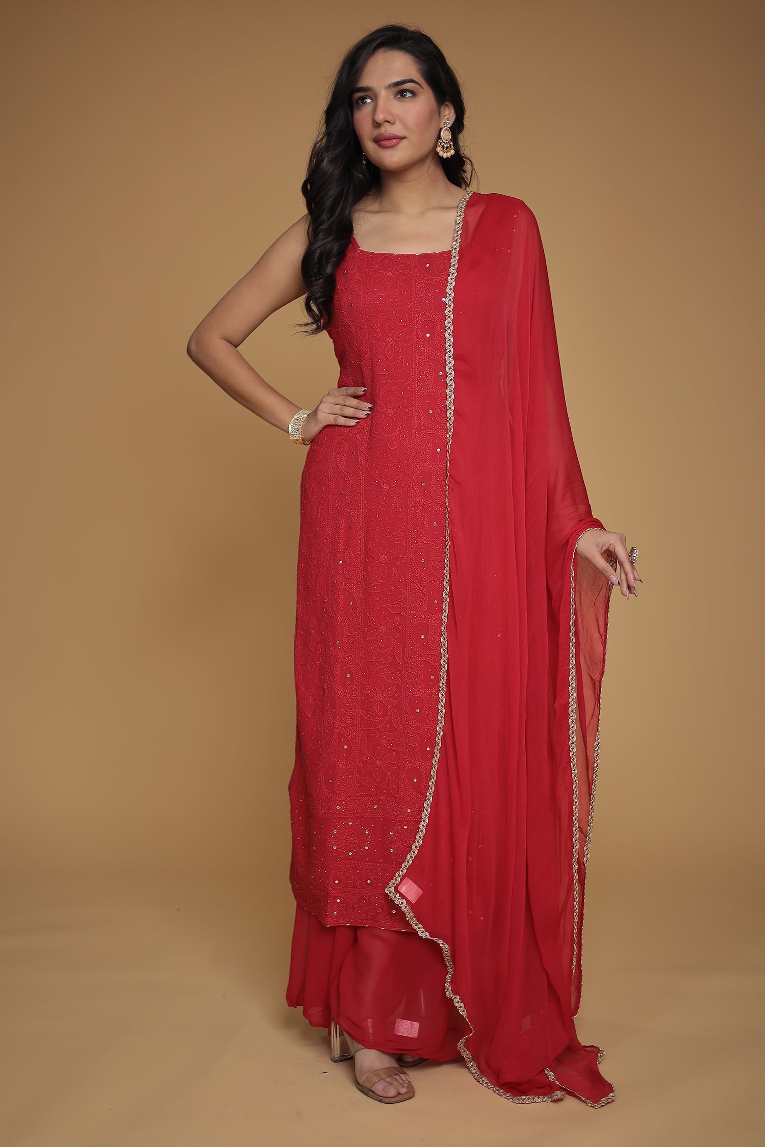 Georgette Straight Cut Suit with Embroidered work