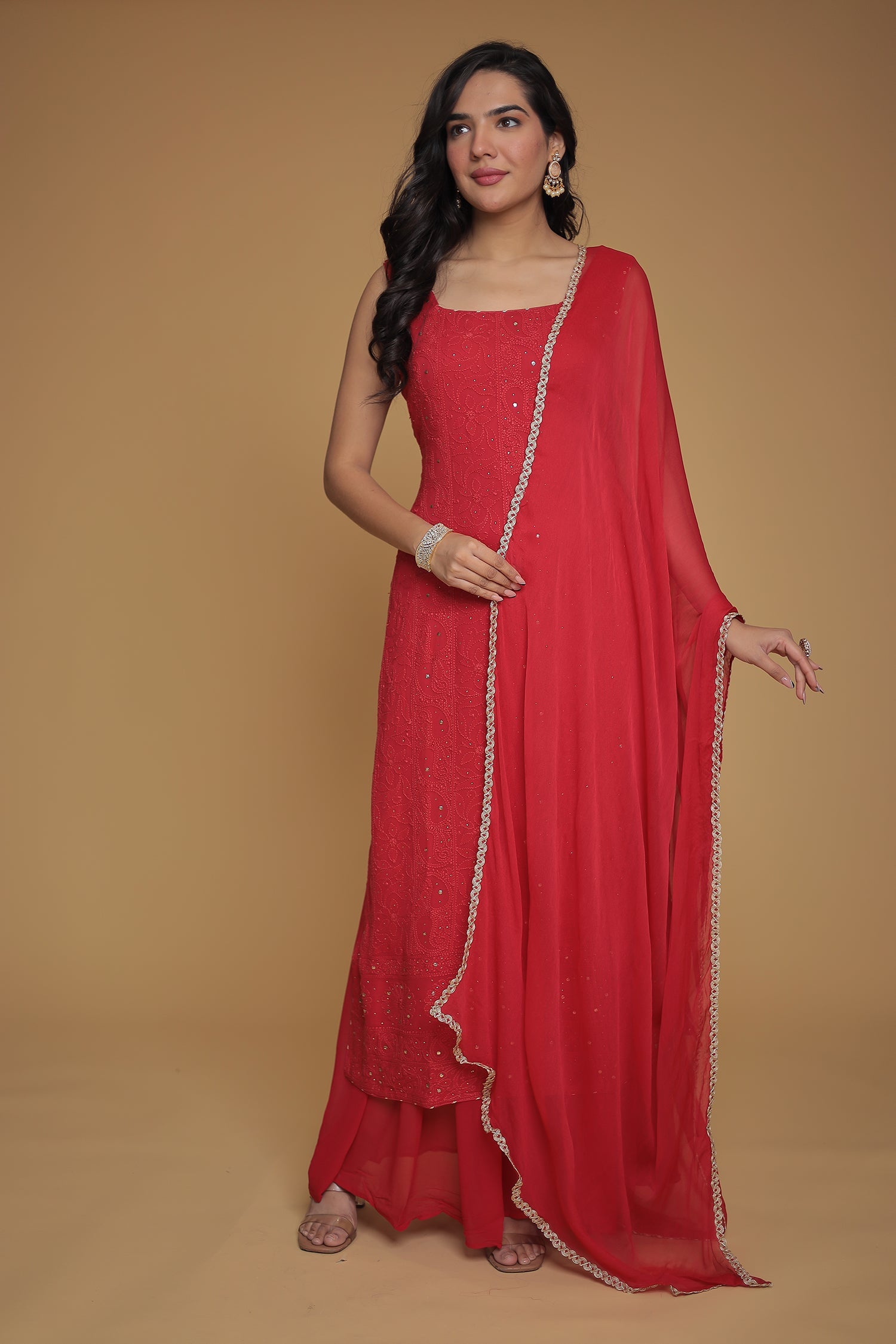 Georgette Straight Cut Suit with Embroidered work