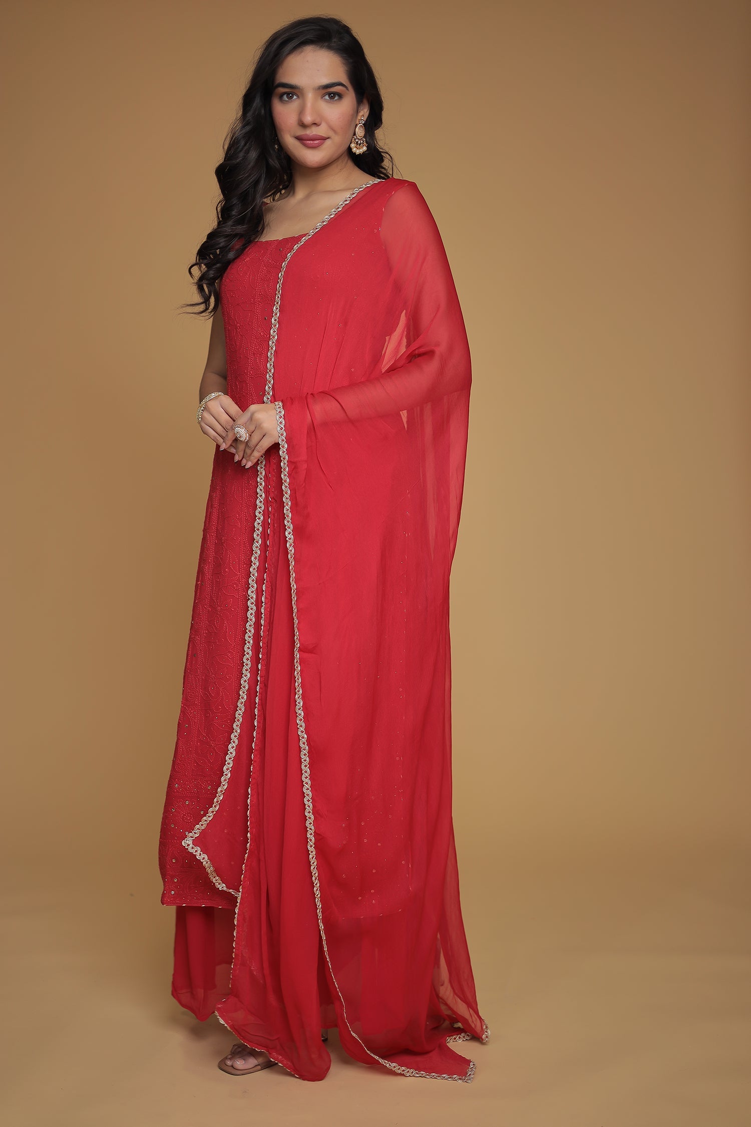 Georgette Straight Cut Suit with Embroidered work