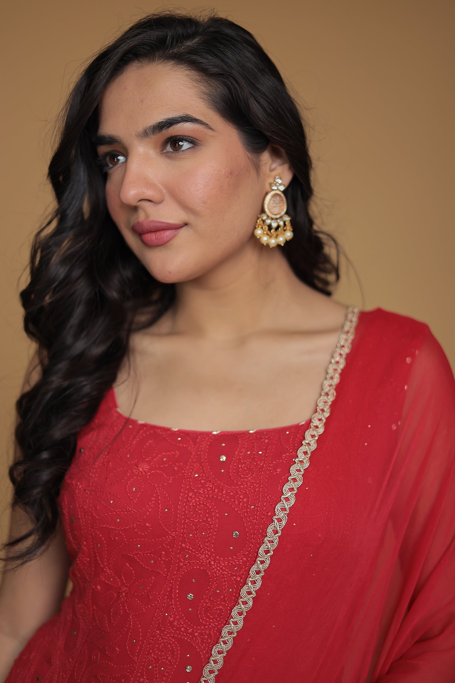 Georgette Straight Cut Suit with Embroidered work