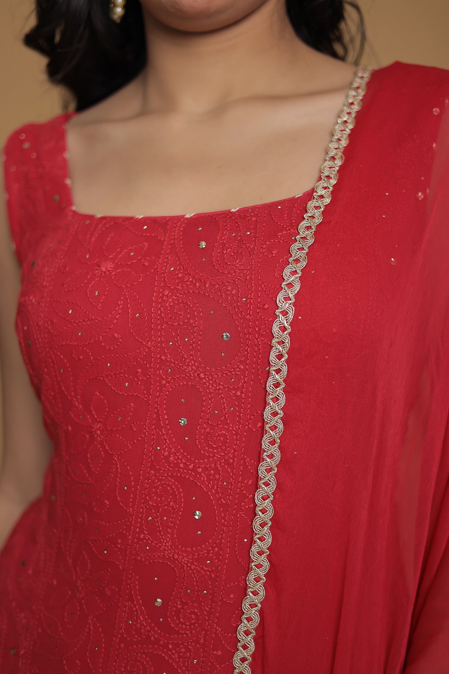 Georgette Straight Cut Suit with Embroidered work