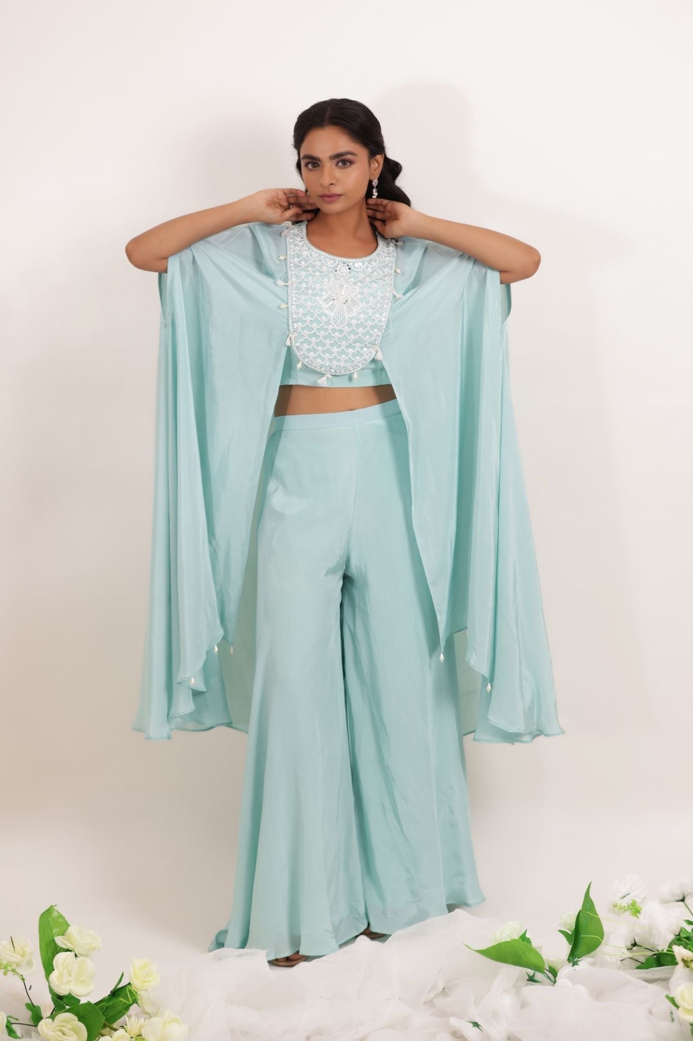 Embellished Chinon Indowestern with Pearl work