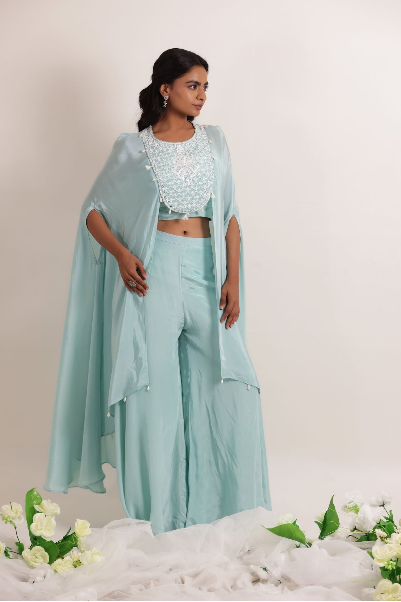 Embellished Chinon Indowestern with Pearl work