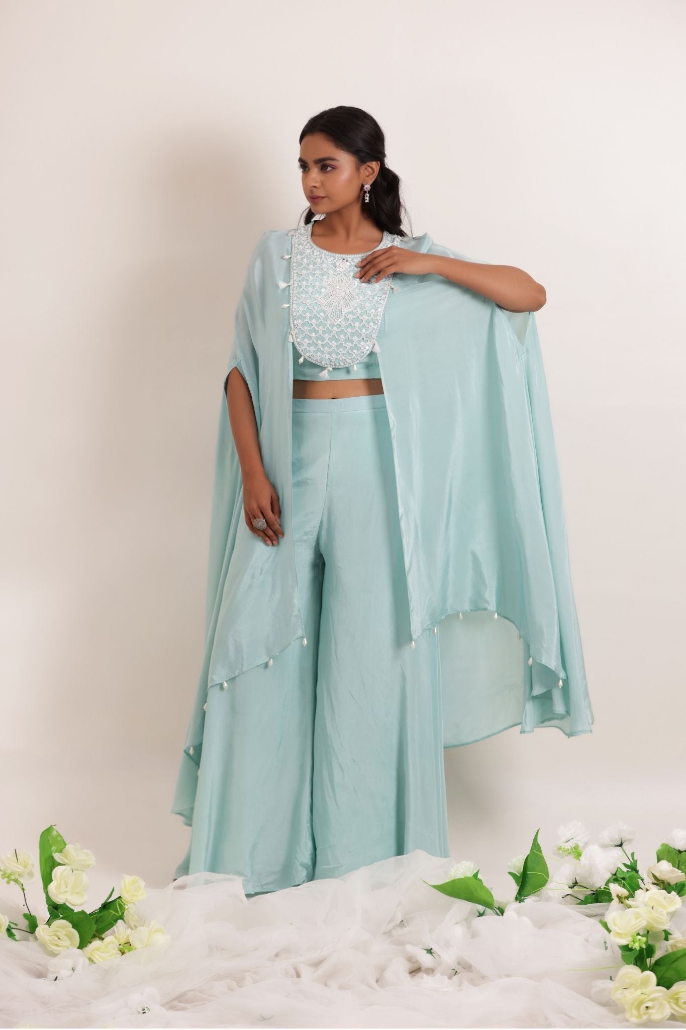 Embellished Chinon Indowestern with Pearl work