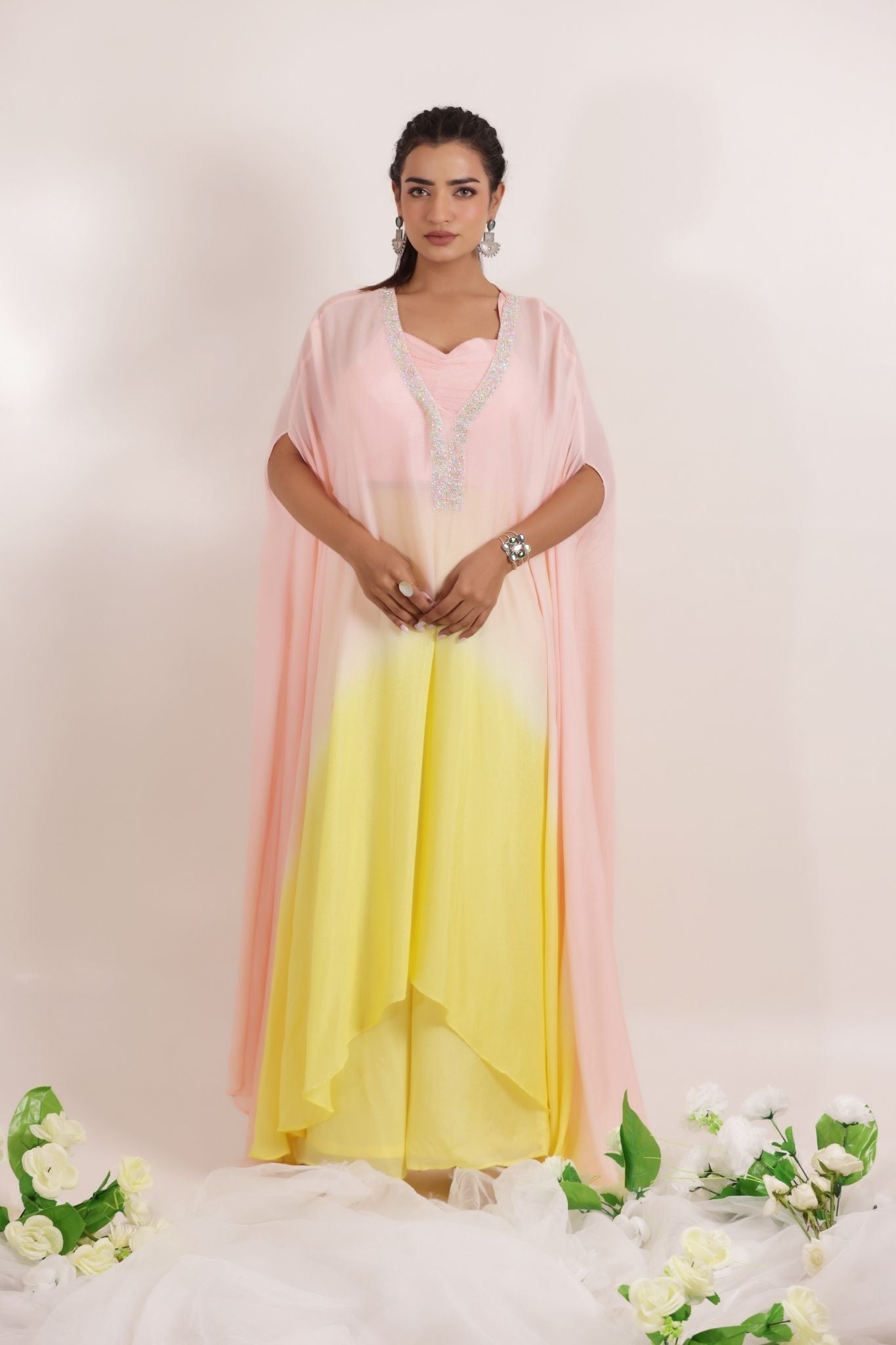 Ombre Dyed Georgette Indowestern with Embellished work