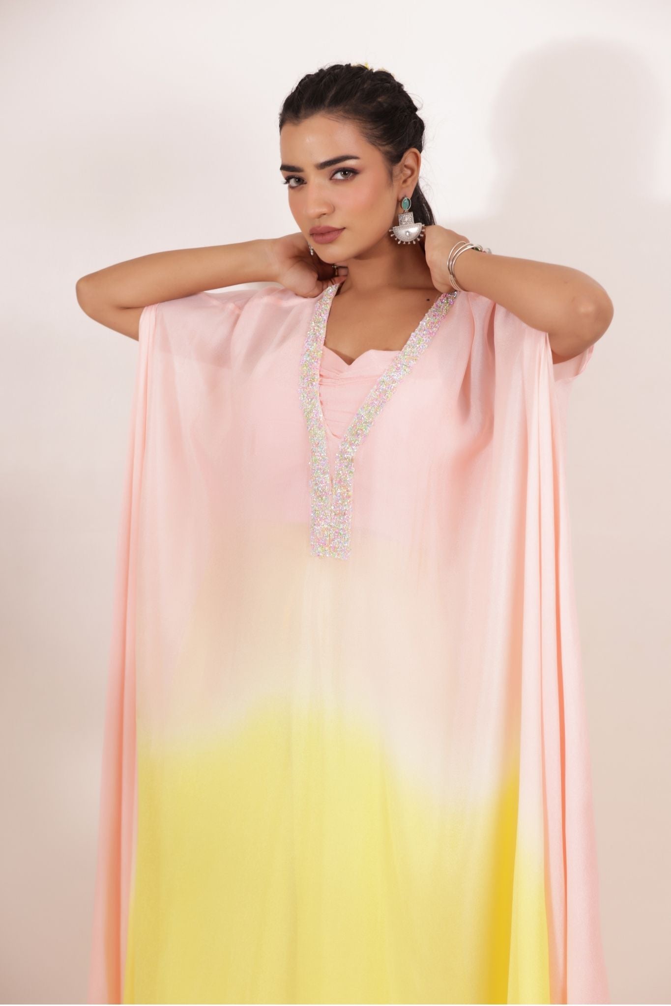 Ombre Dyed Georgette Indowestern with Embellished work
