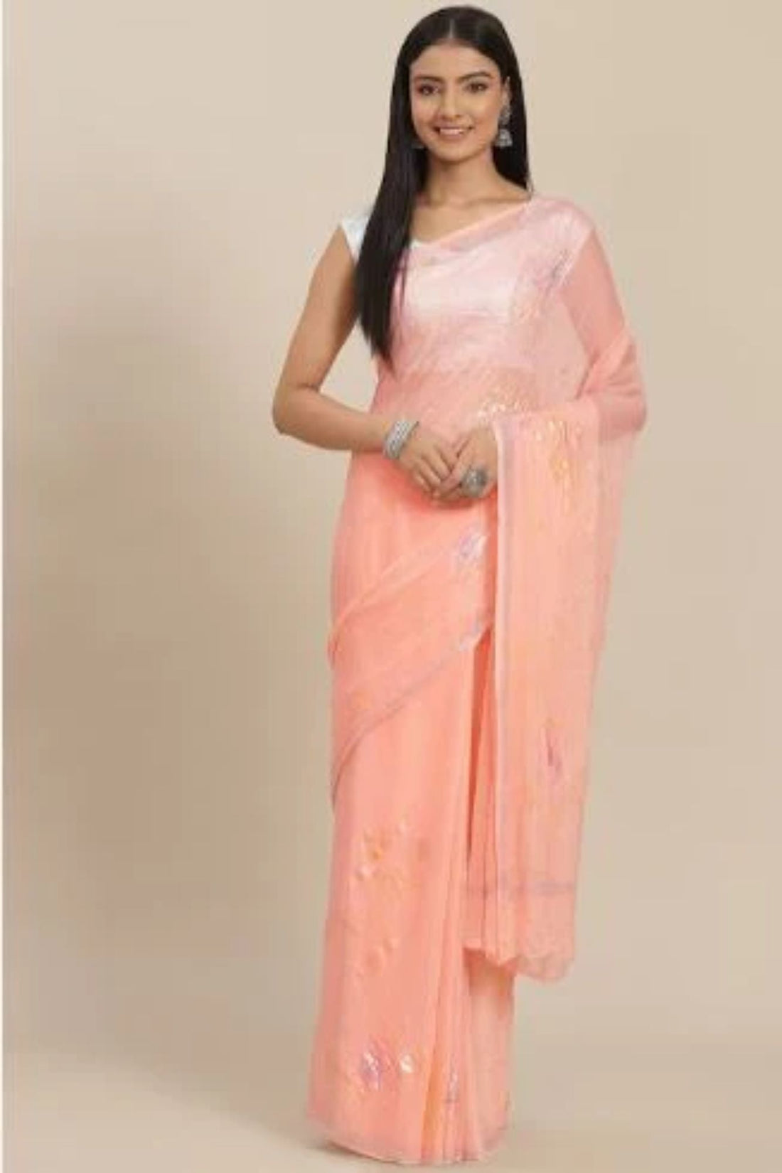 Foil Print Chiffon Saree with Swarovski work.