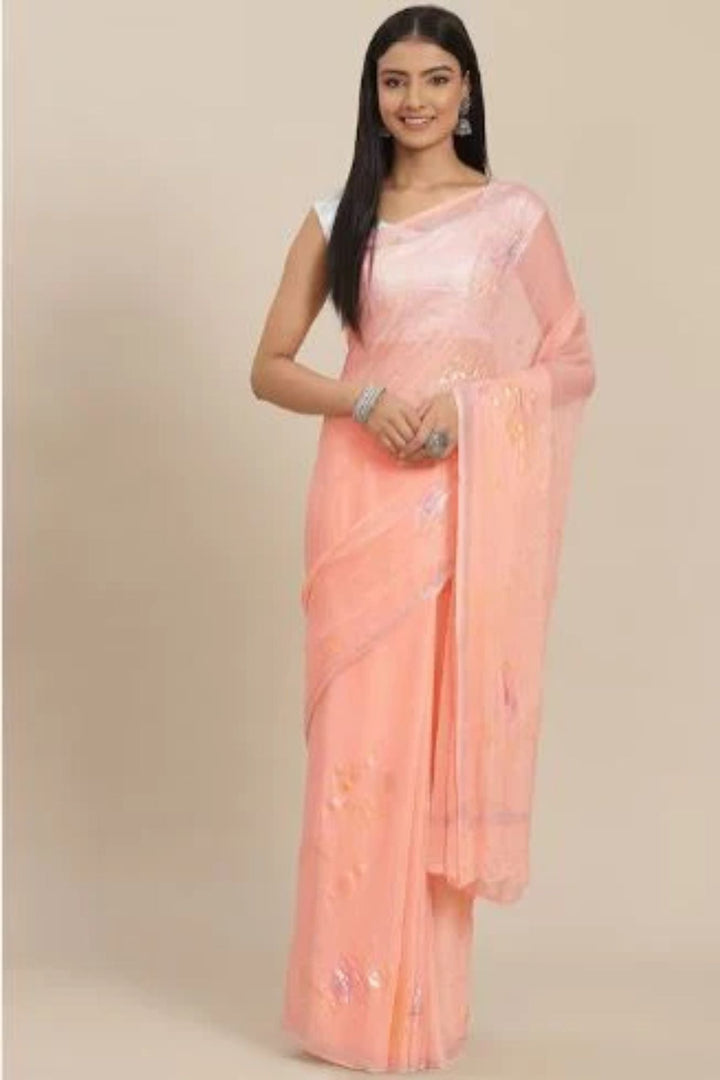 Foil Print Chiffon Saree with Swarovski work.