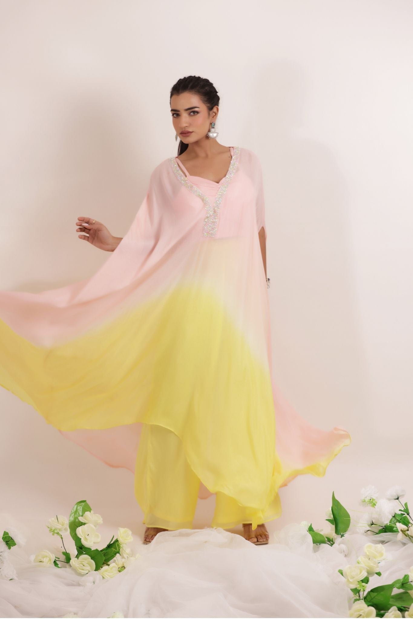 Ombre Dyed Georgette Indowestern with Embellished work