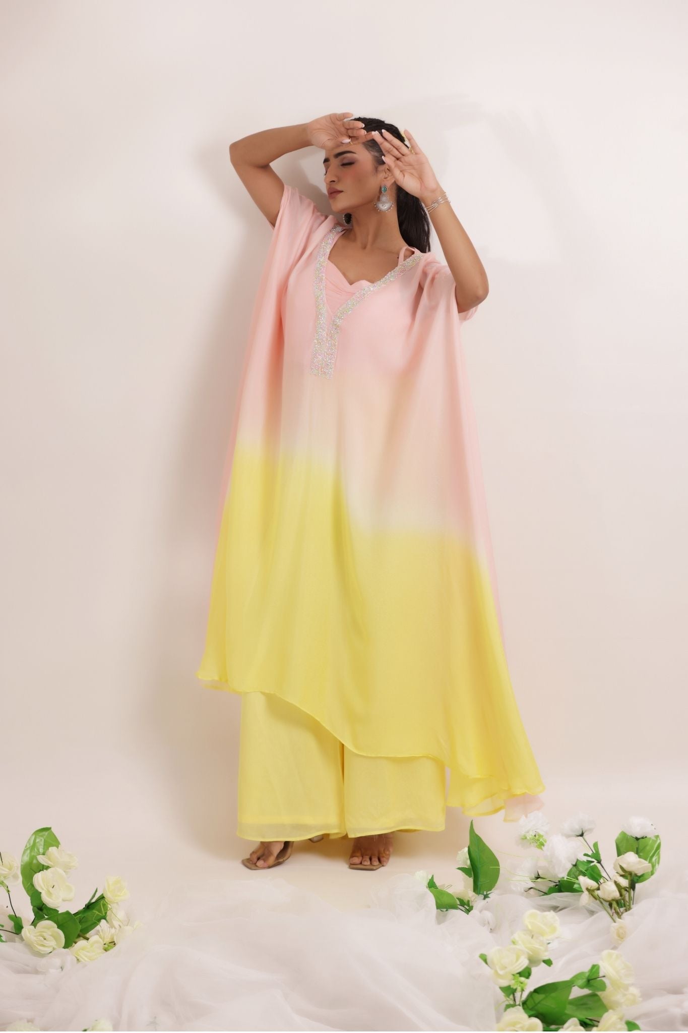 Ombre Dyed Georgette Indowestern with Embellished work