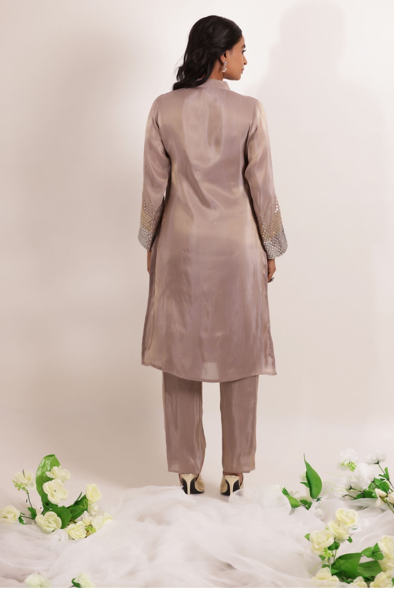 Tissue Kurta Set Stitched Embellished with Sequins work