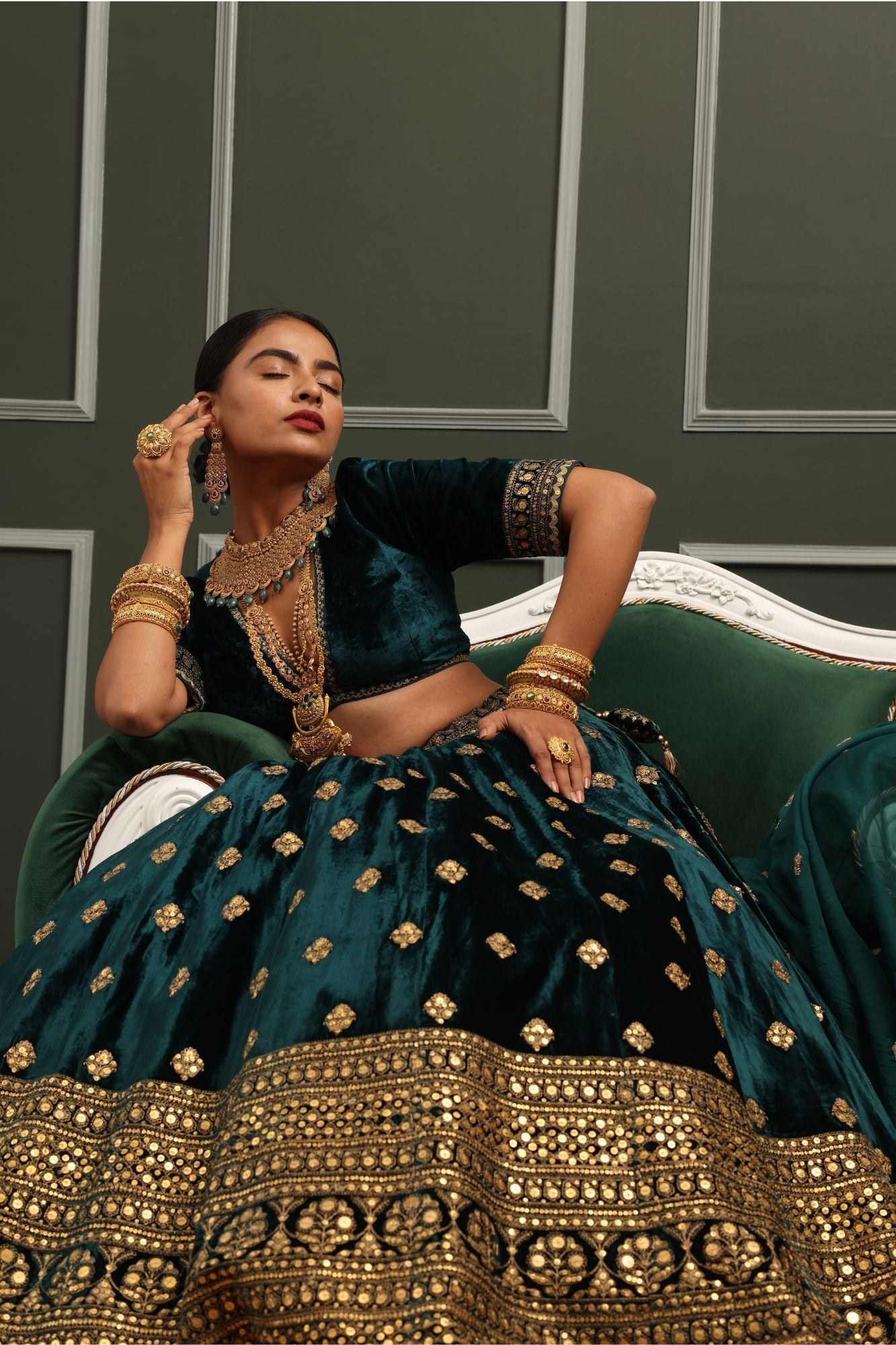 Embroidered Velvet Lehenga with Dori and Sequins work