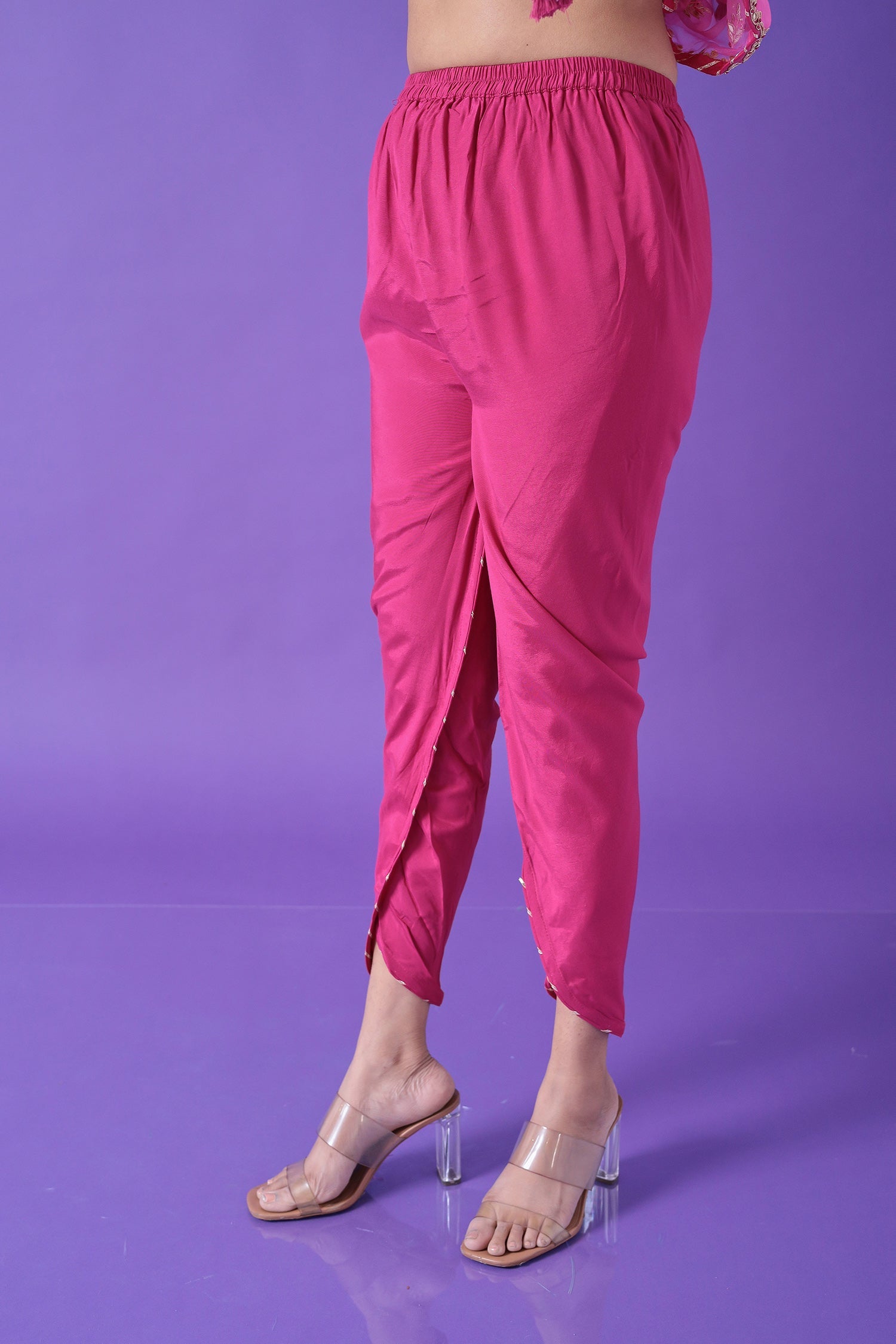 Peplum Leheriya Organza Suit Embroidered with Gota Patti work