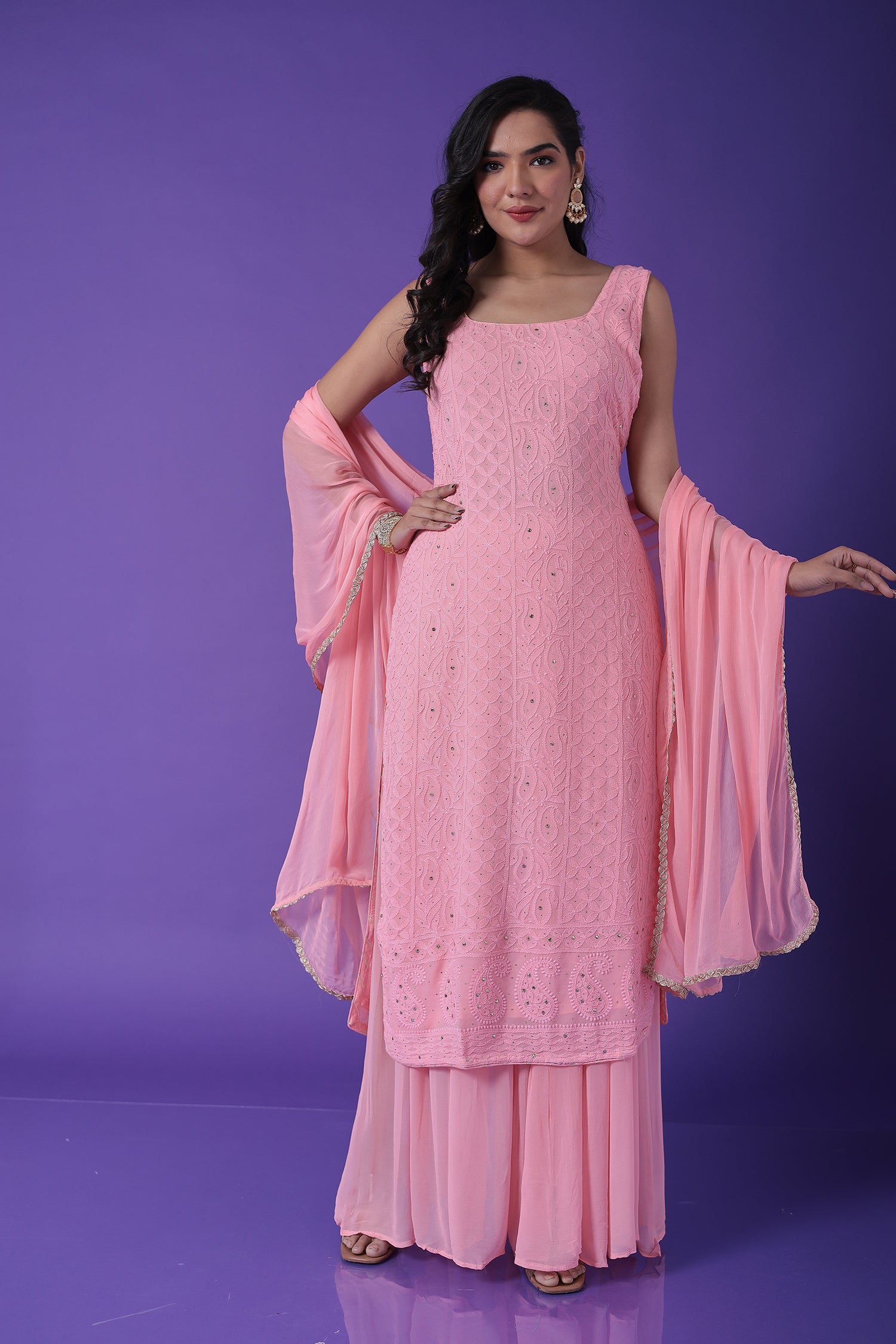 Embroidered Straight Cut Georgette Suit