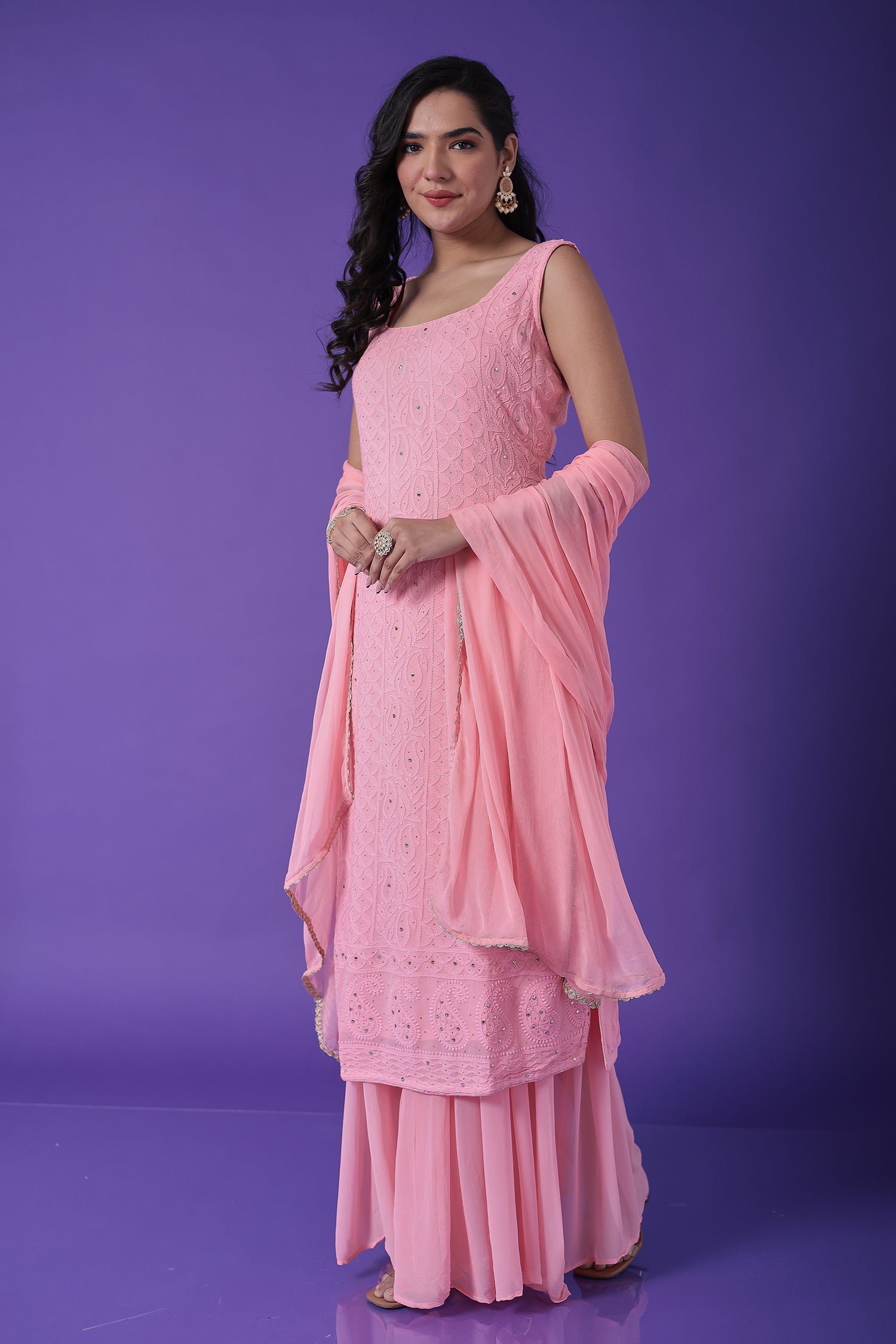 Embroidered Straight Cut Georgette Suit