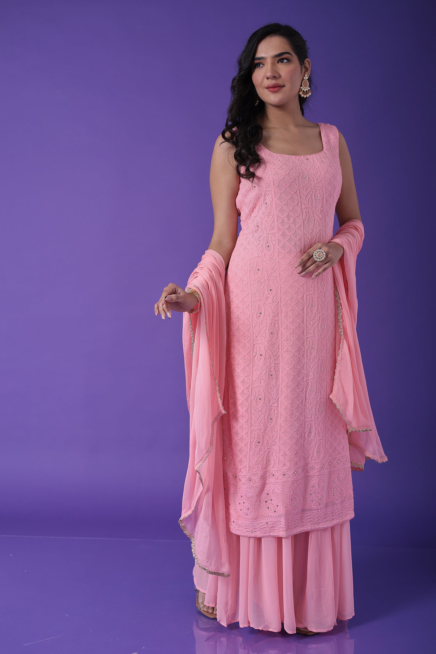 Embroidered Straight Cut Georgette Suit