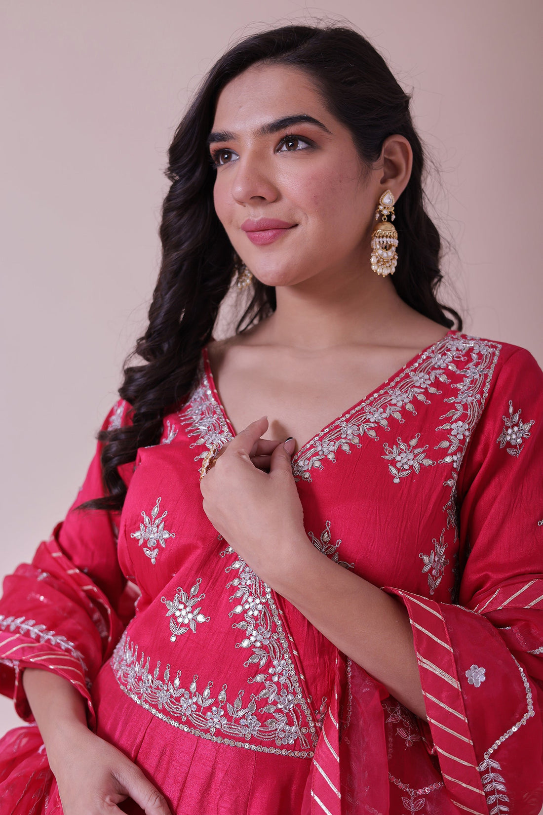Anarkali Silk Suit with Embroidered Dupatta