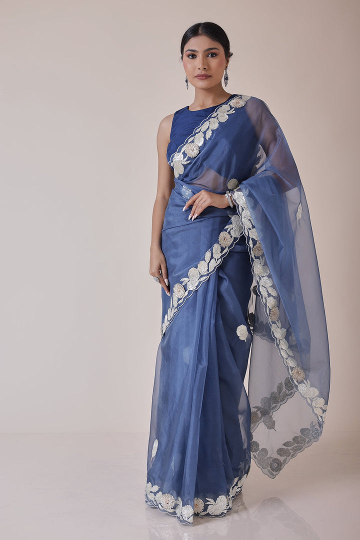 Exquisite Organza Saree Embroidered with Gota work