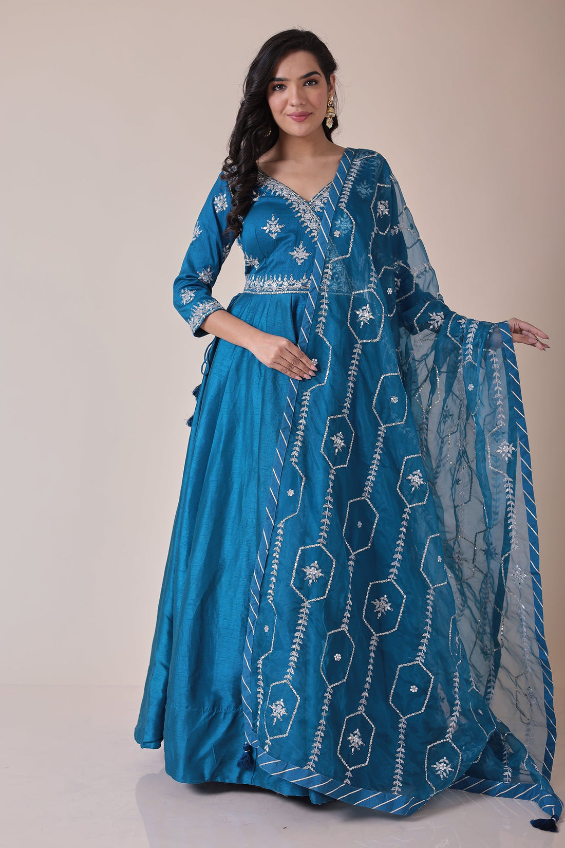 Anarkali Silk Suit with Embroidered Dupatta