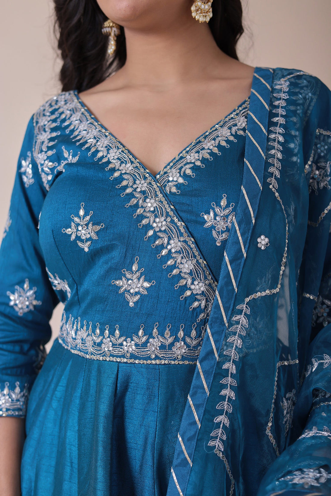Anarkali Silk Suit with Embroidered Dupatta