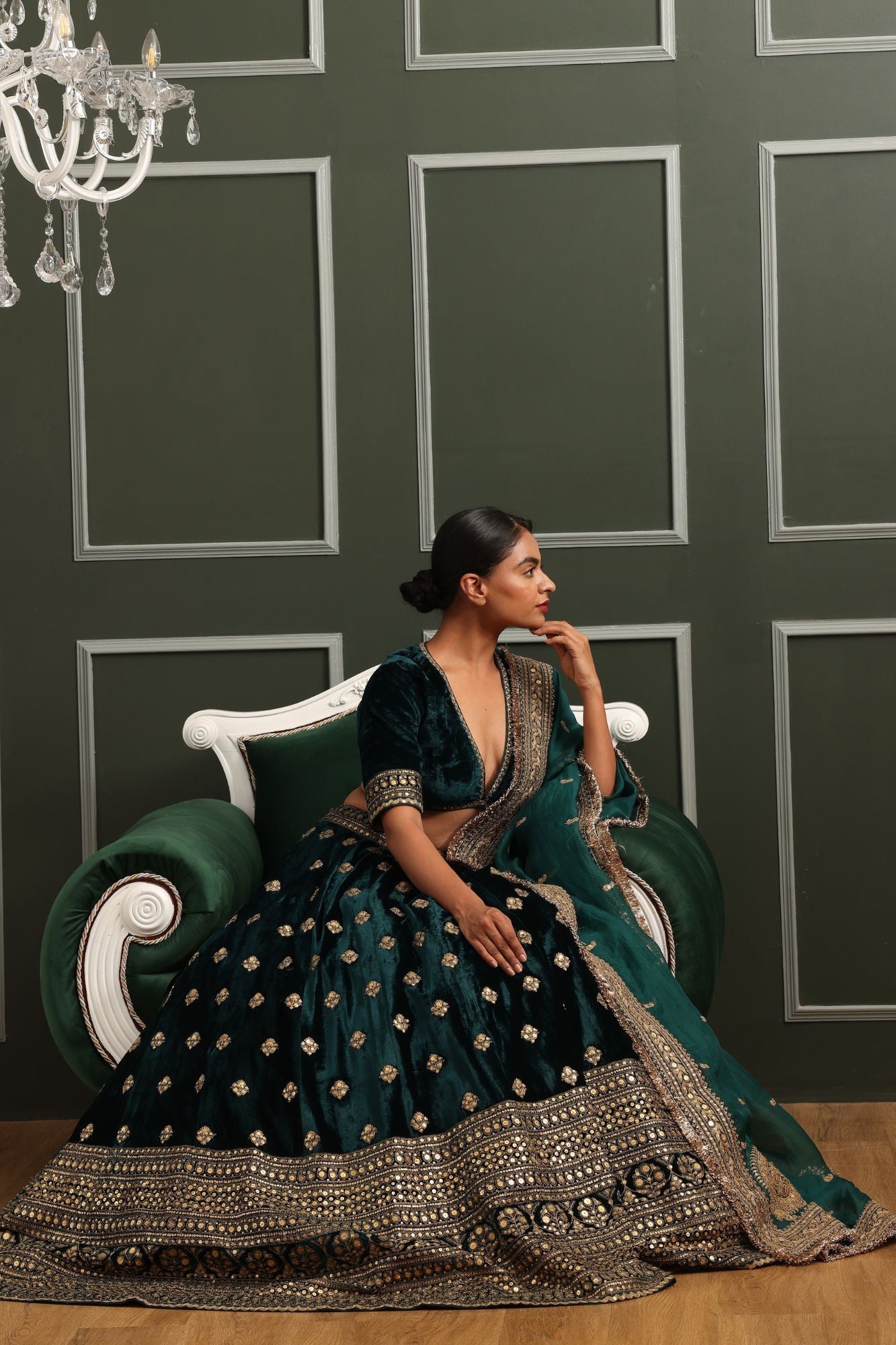 Embroidered Velvet Lehenga with Dori and Sequins work