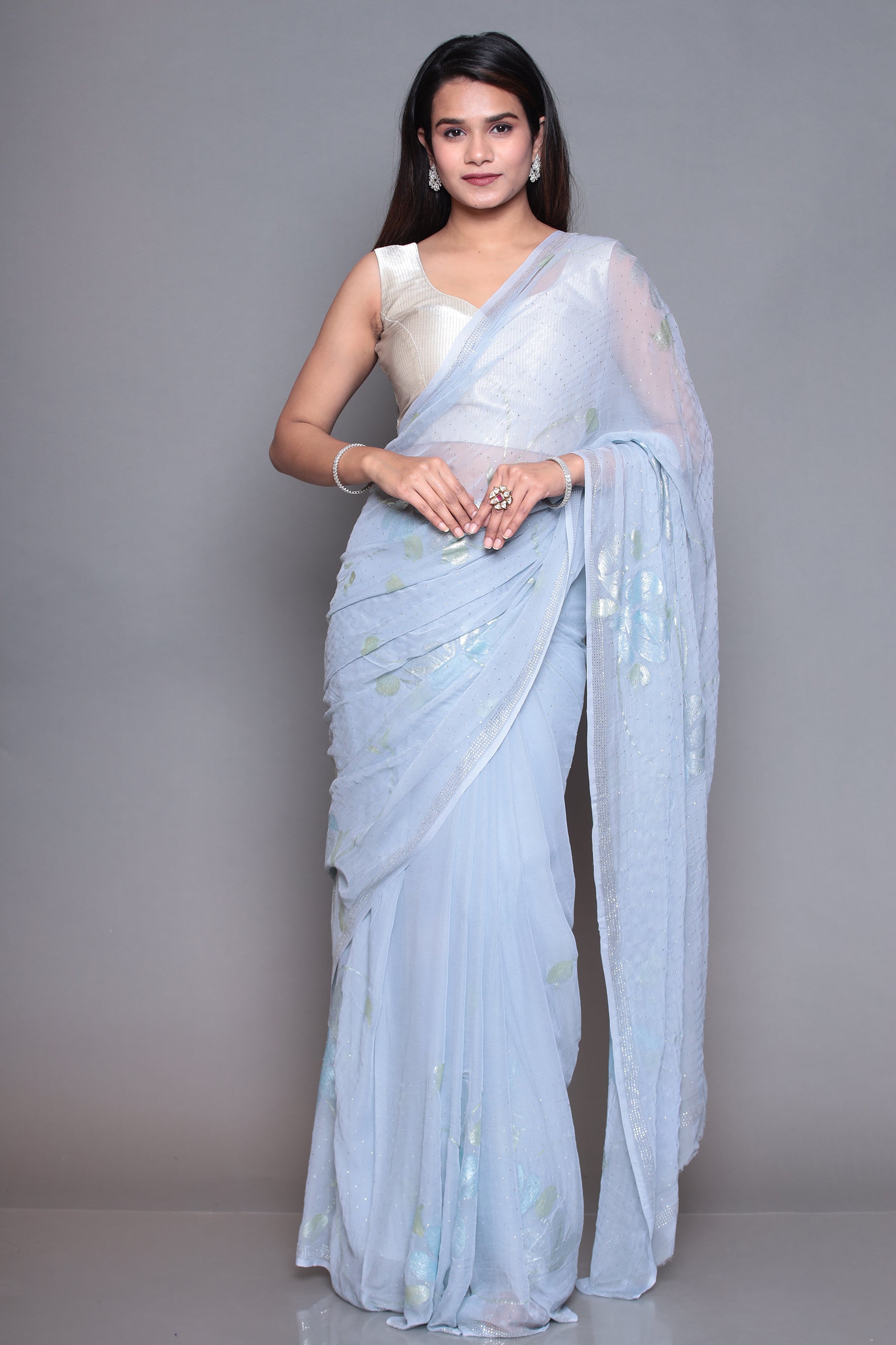 Printed Chiffon Saree with Swarovski work.