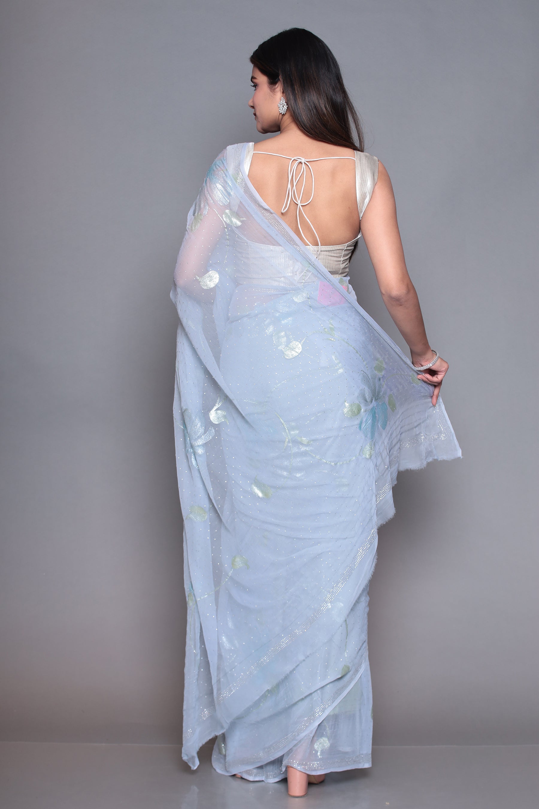 Printed Chiffon Saree with Swarovski work.