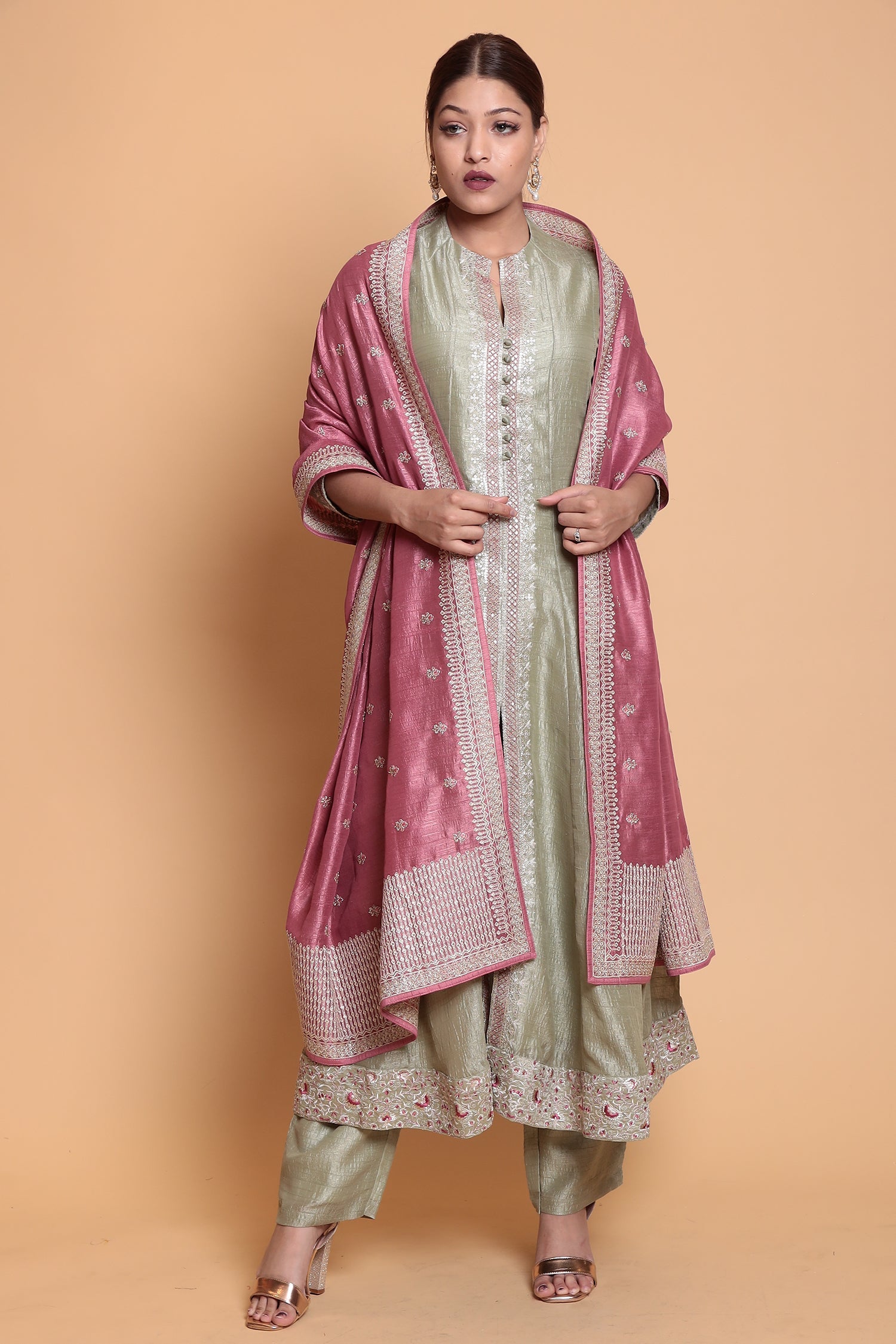 Silk Suit with Thread work.