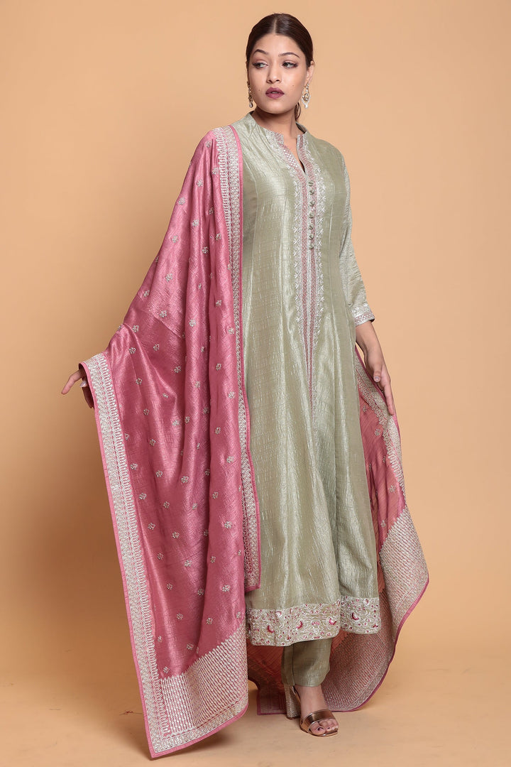 Silk Suit with Thread work.