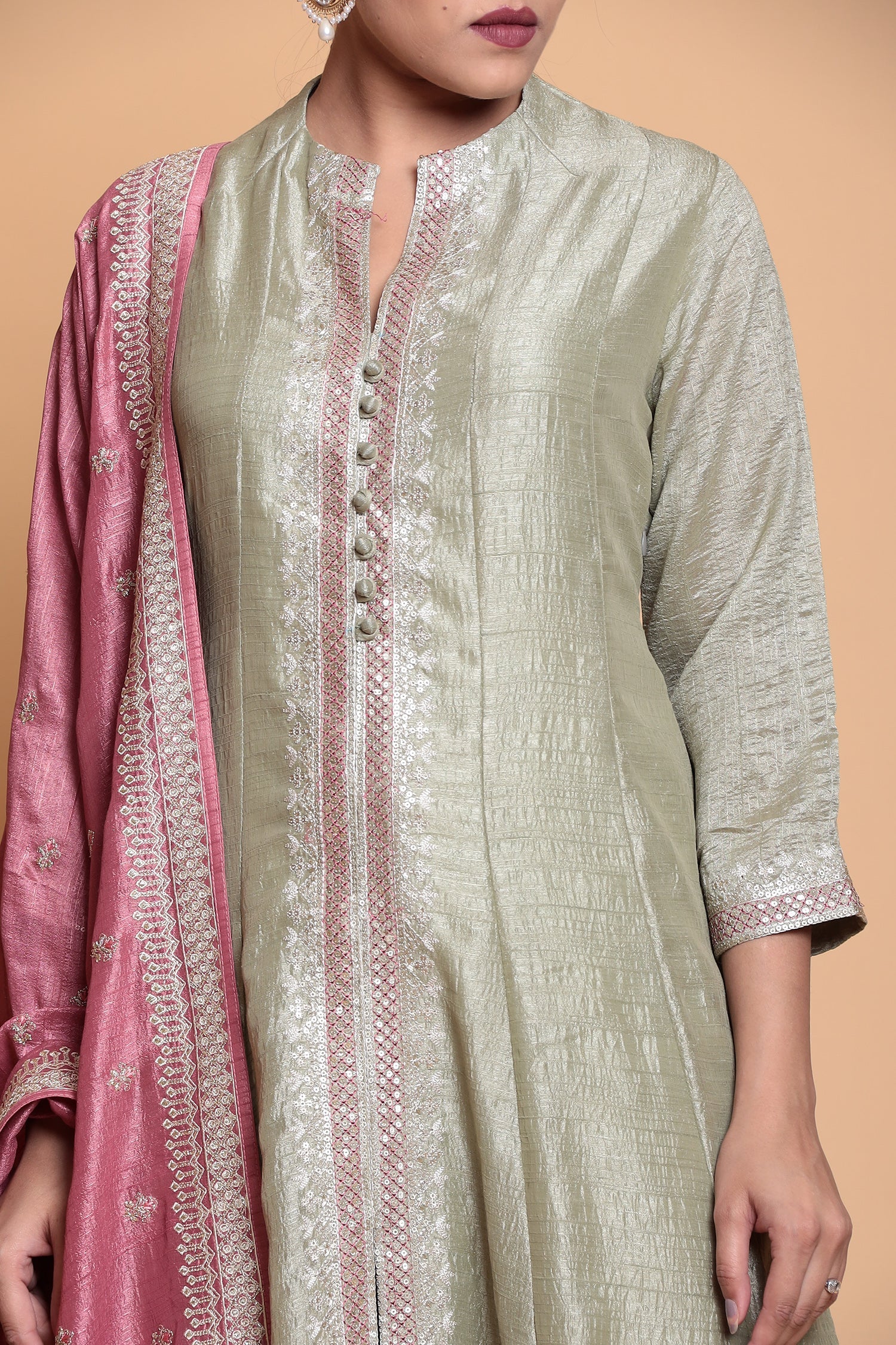 Silk Suit with Thread work.