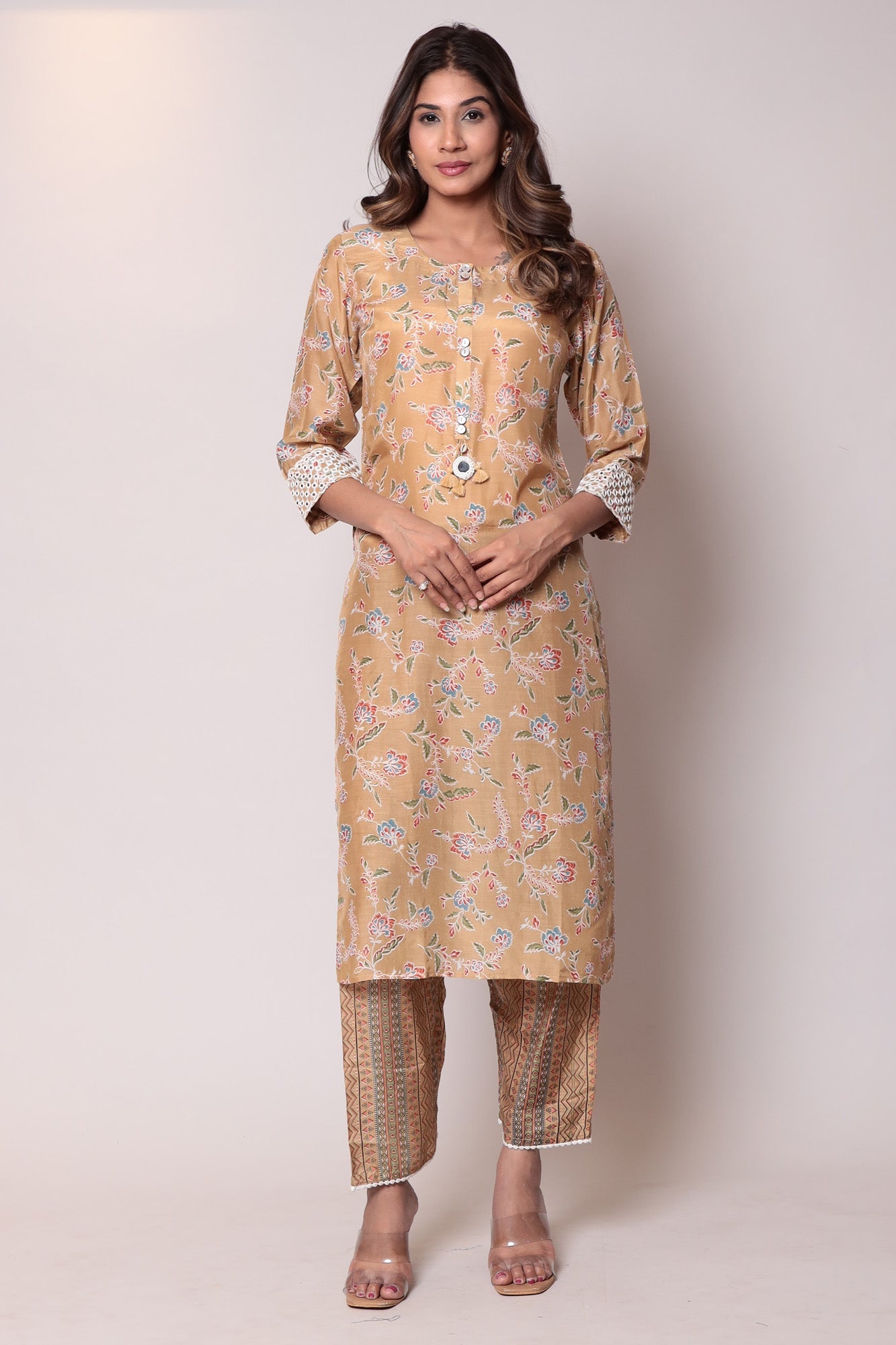 Printed Chanderi Straight Kurta Set