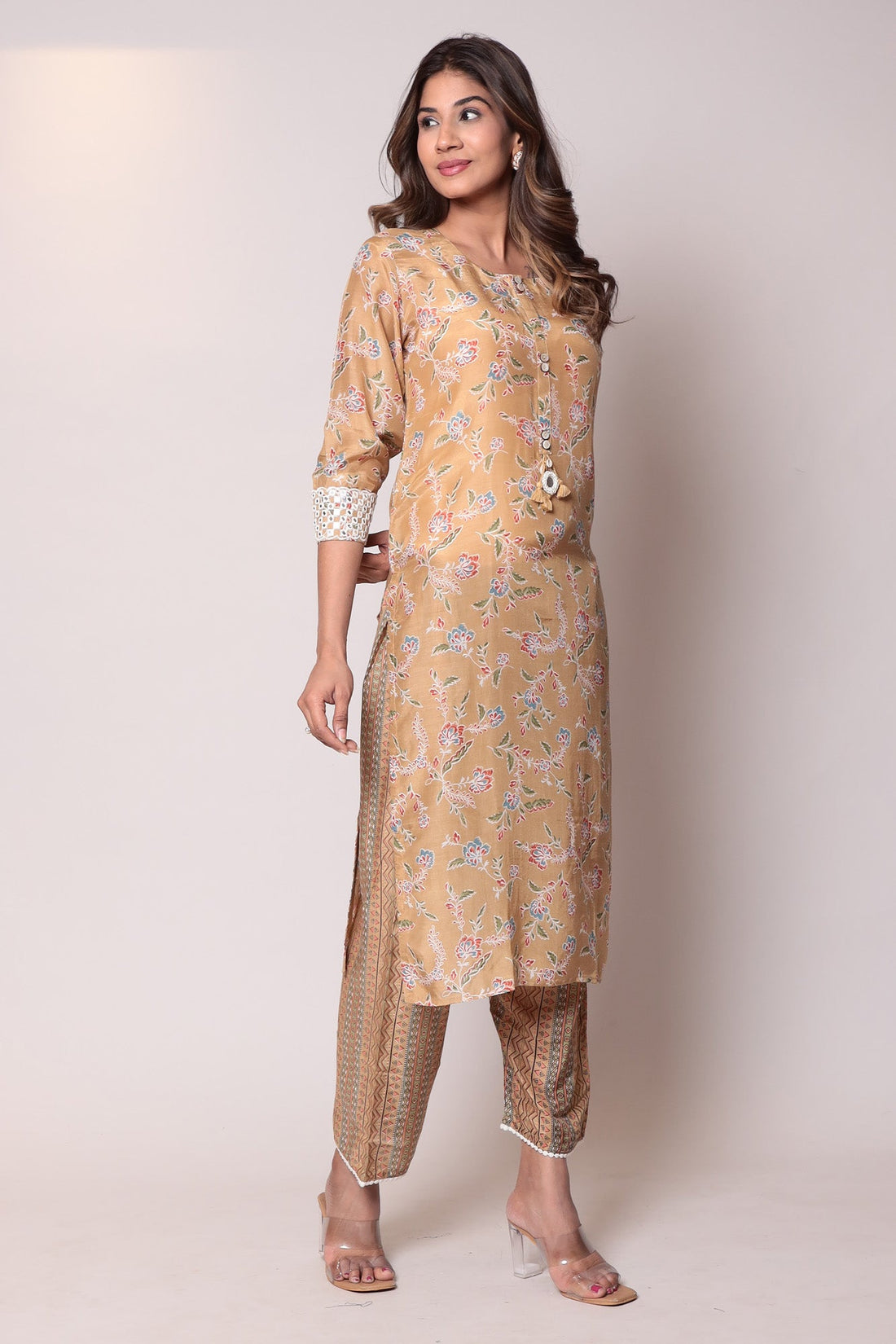 Printed Chanderi Straight Kurta Set