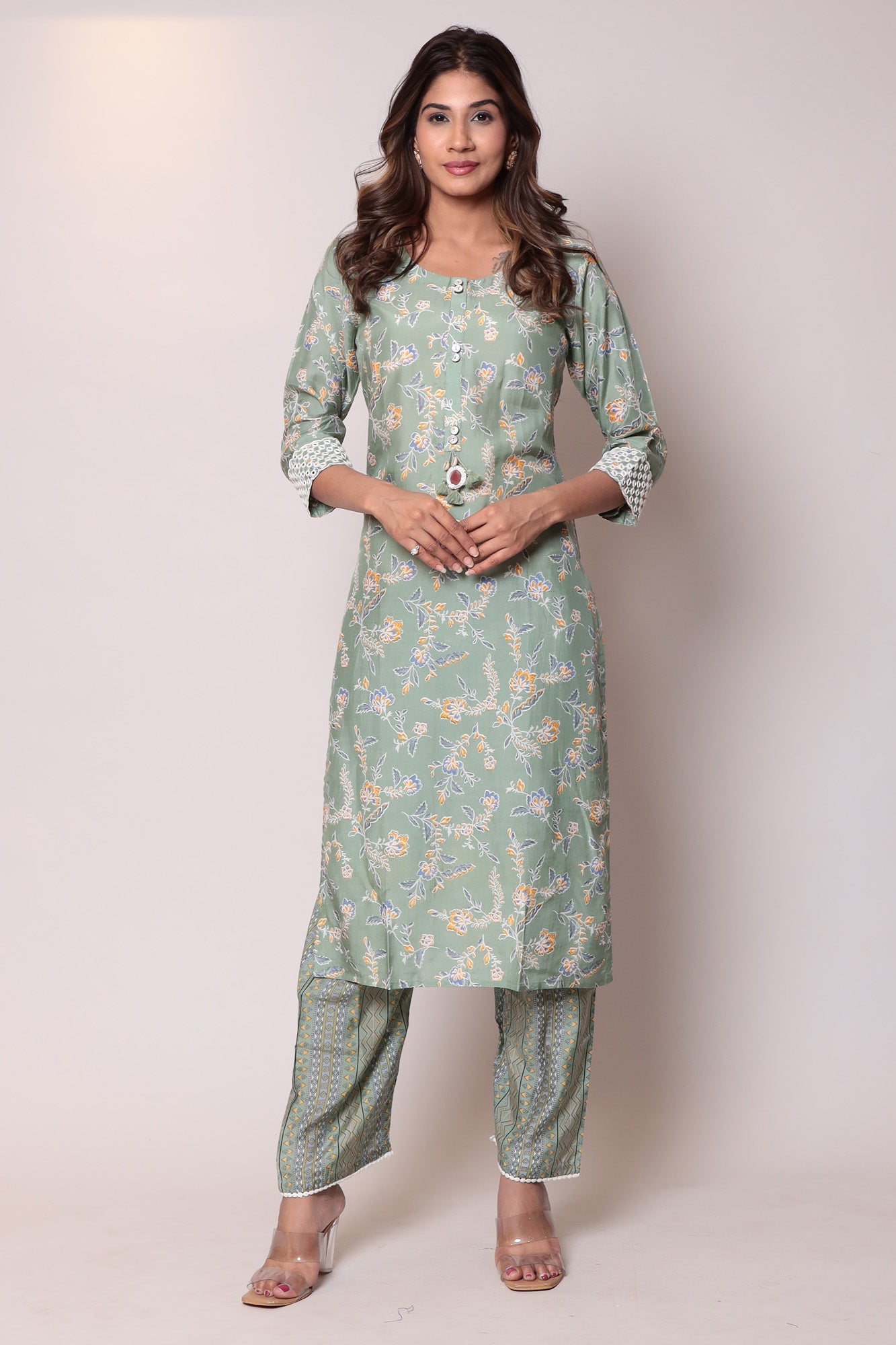 Printed Chanderi Straight Kurta Set