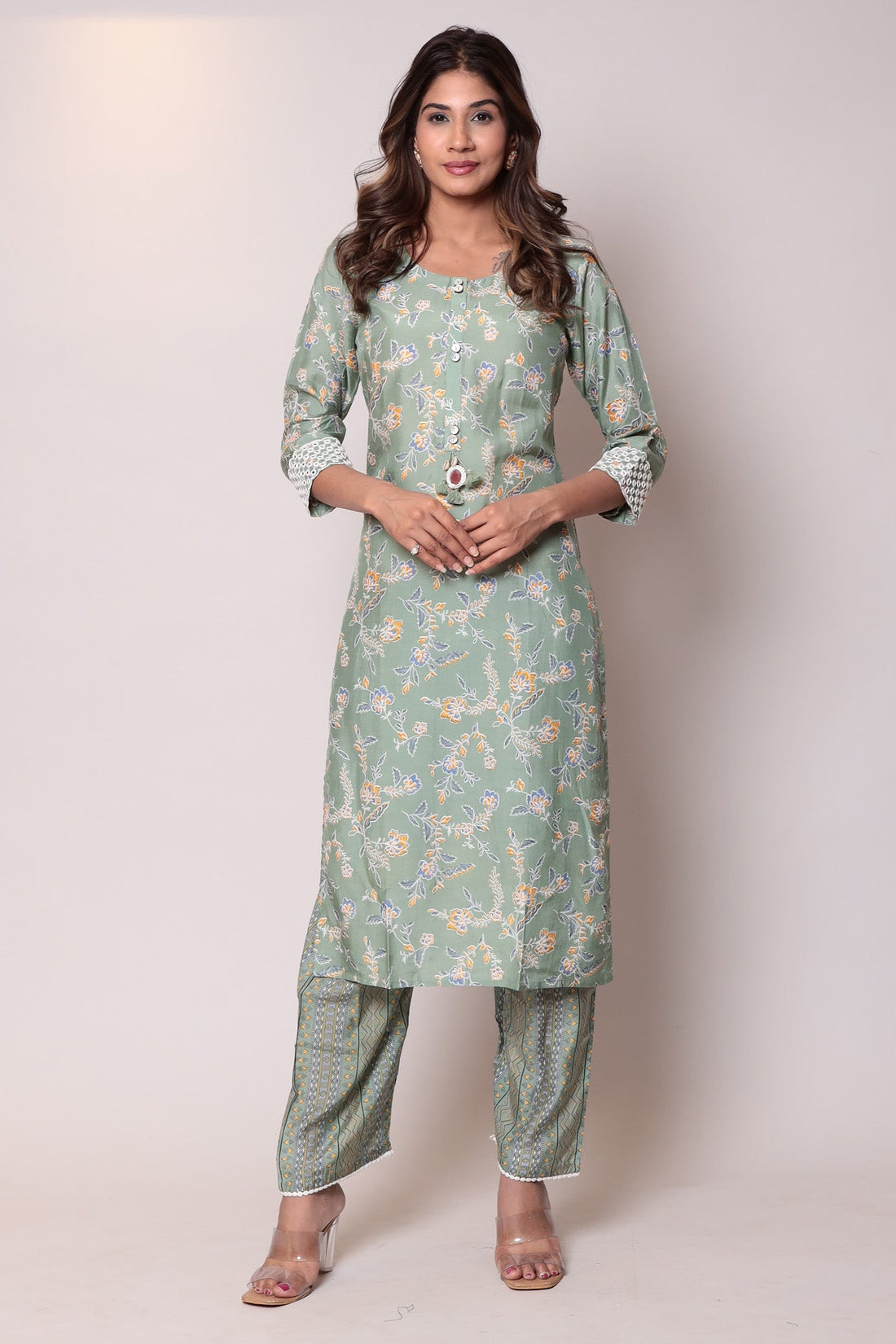Printed Chanderi Straight Kurta Set