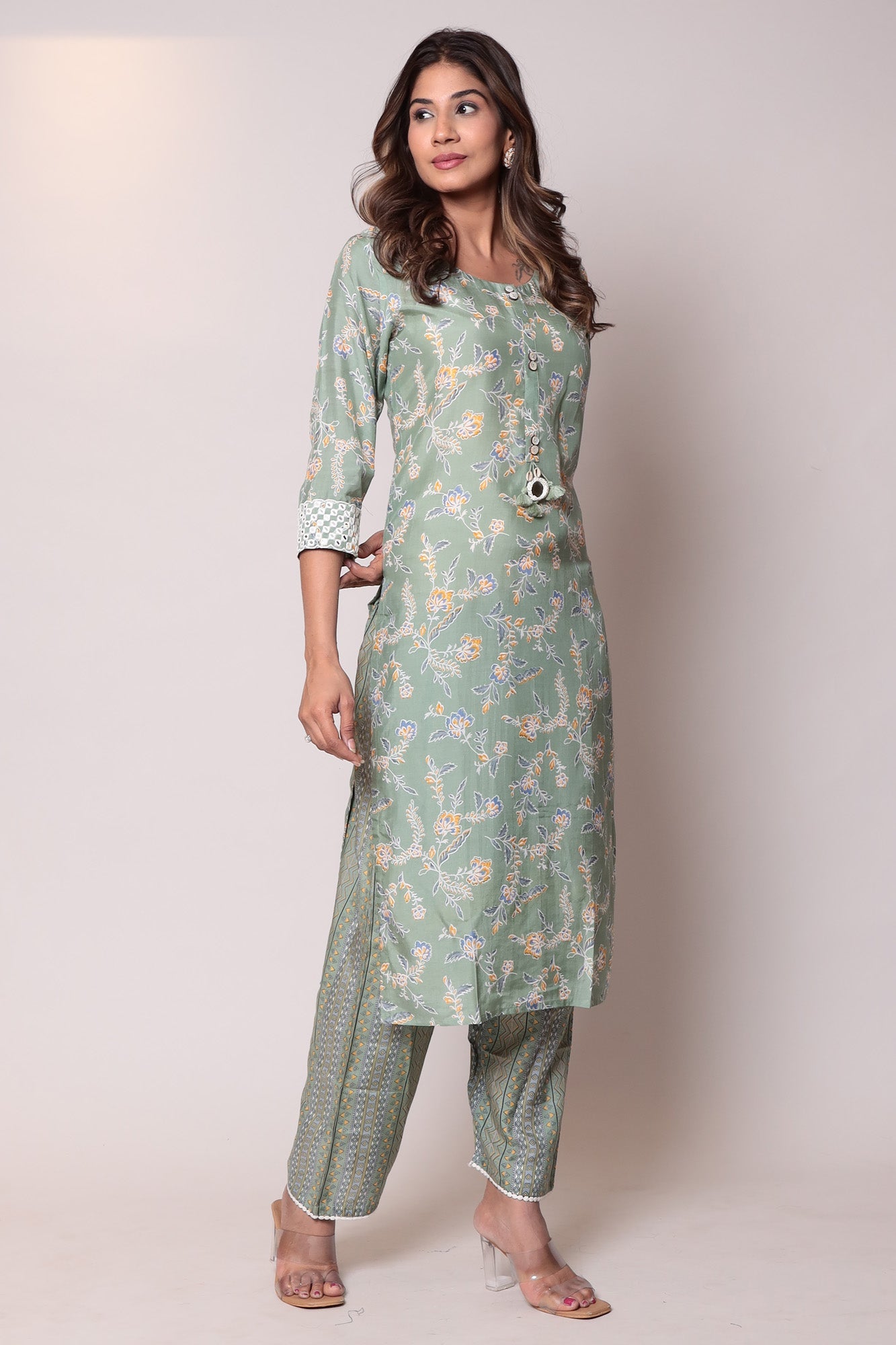 Printed Chanderi Straight Kurta Set