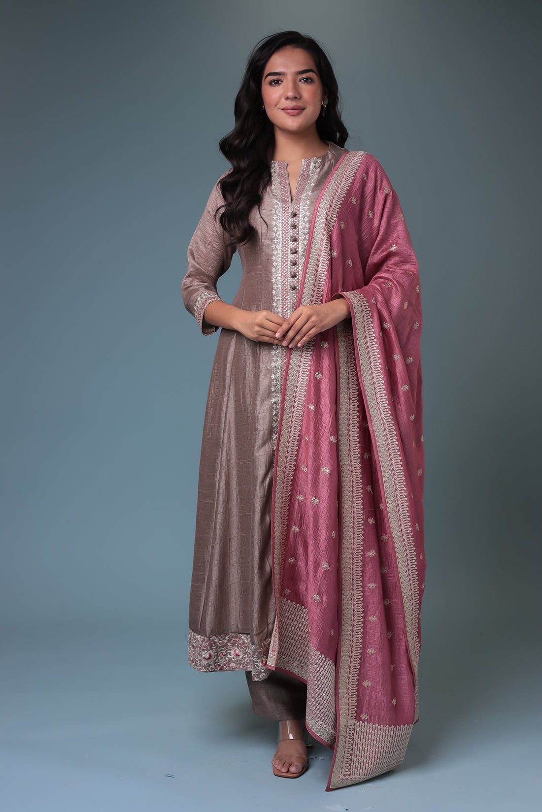 Silk Suit with Thread work.